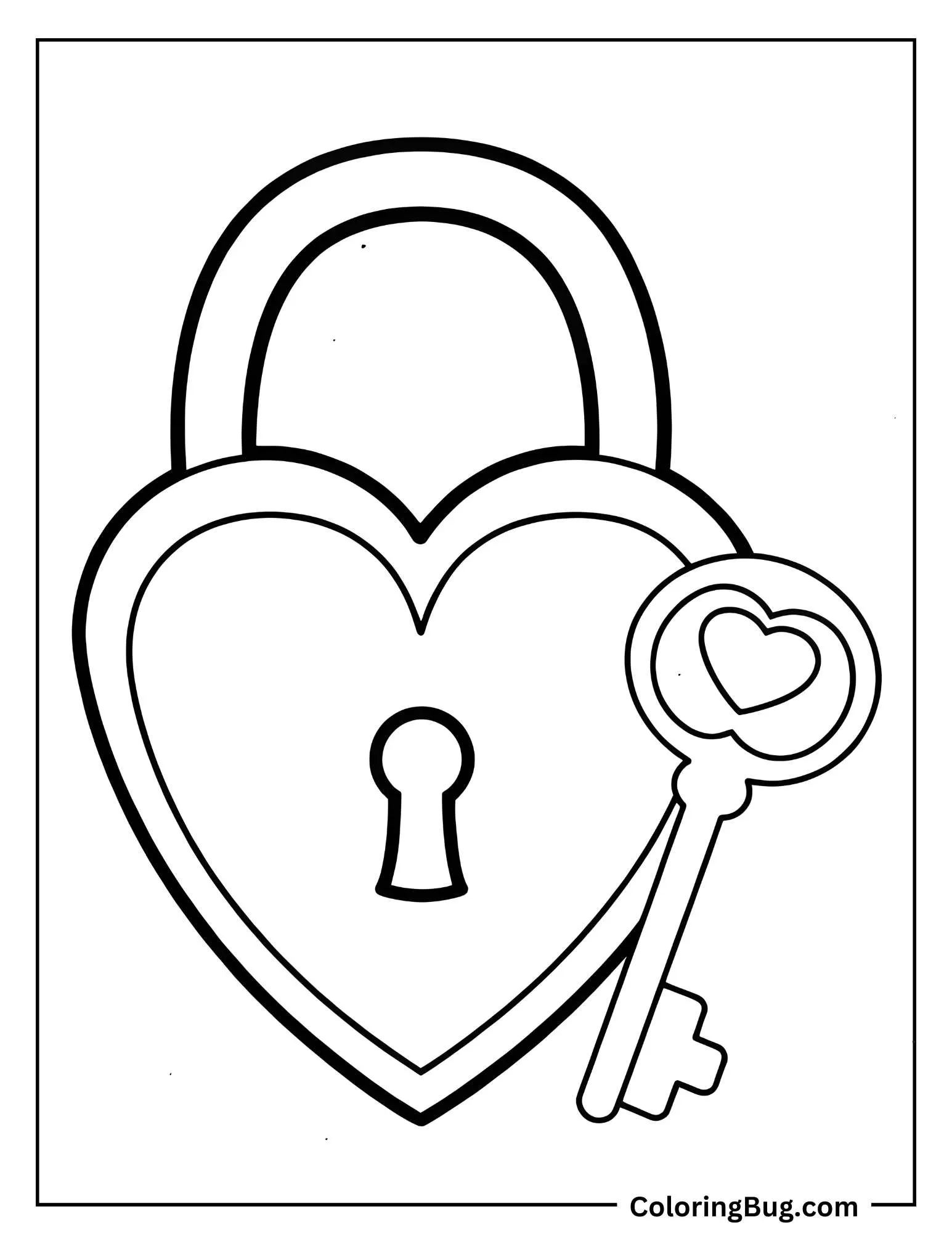 Heart Shaped Lock With Key Coloring Sheet
