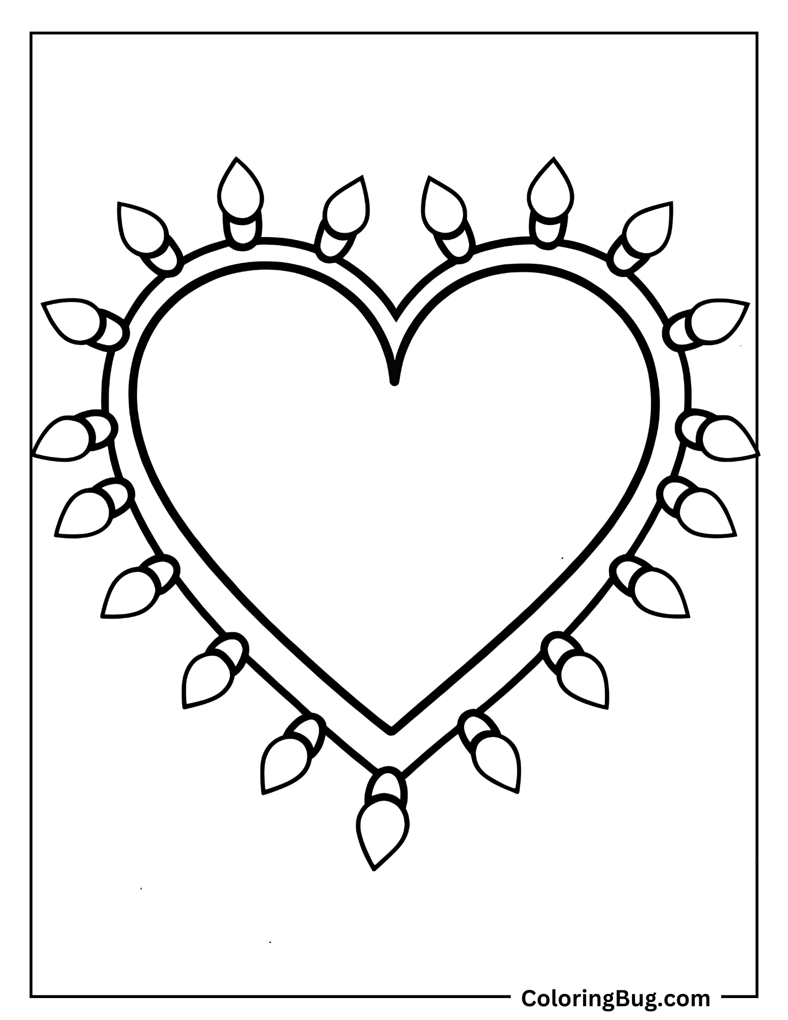 Heart Surrounded By Twinkling Lights Coloring Sheet 