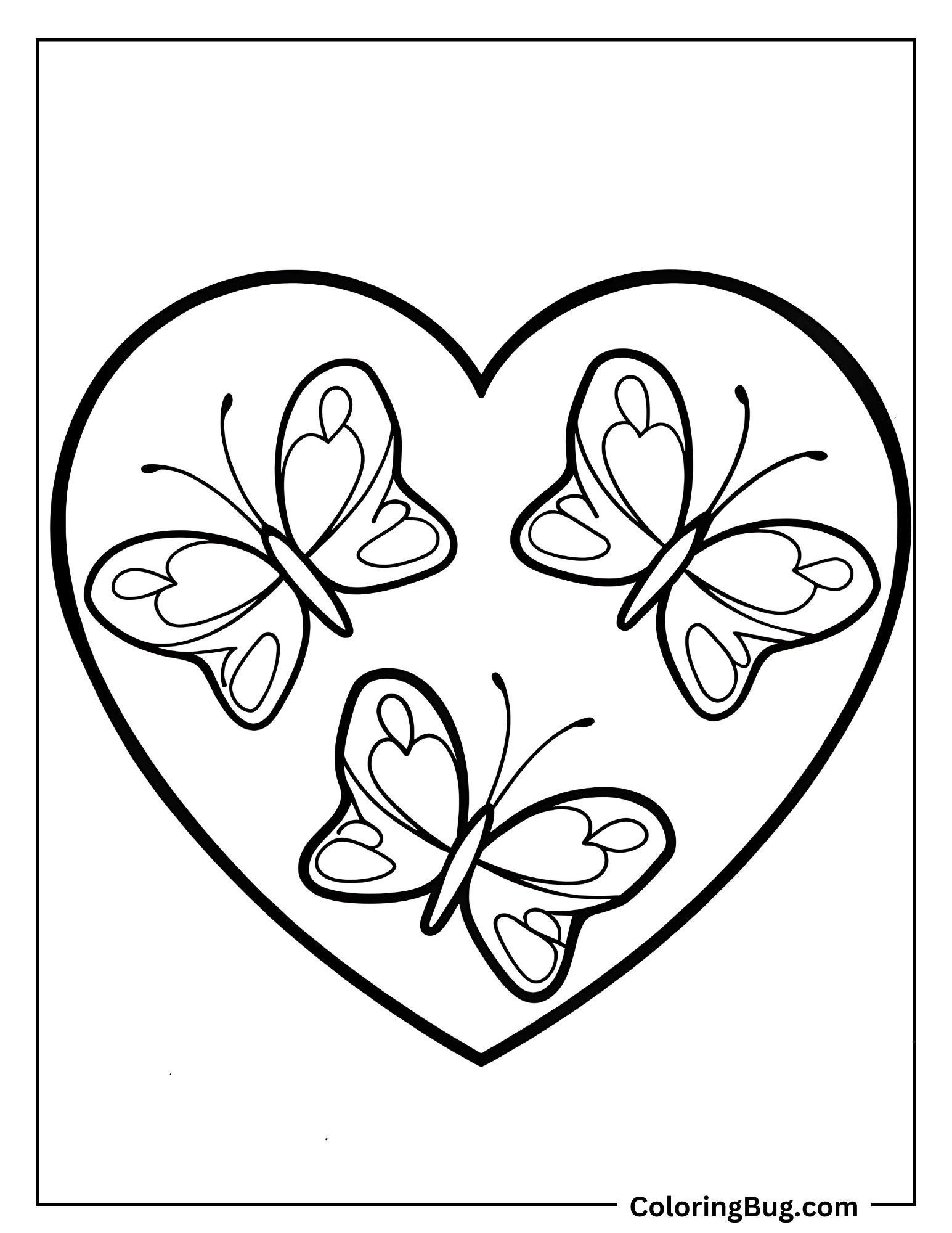Heart With Butterflies Coloring Sheet 