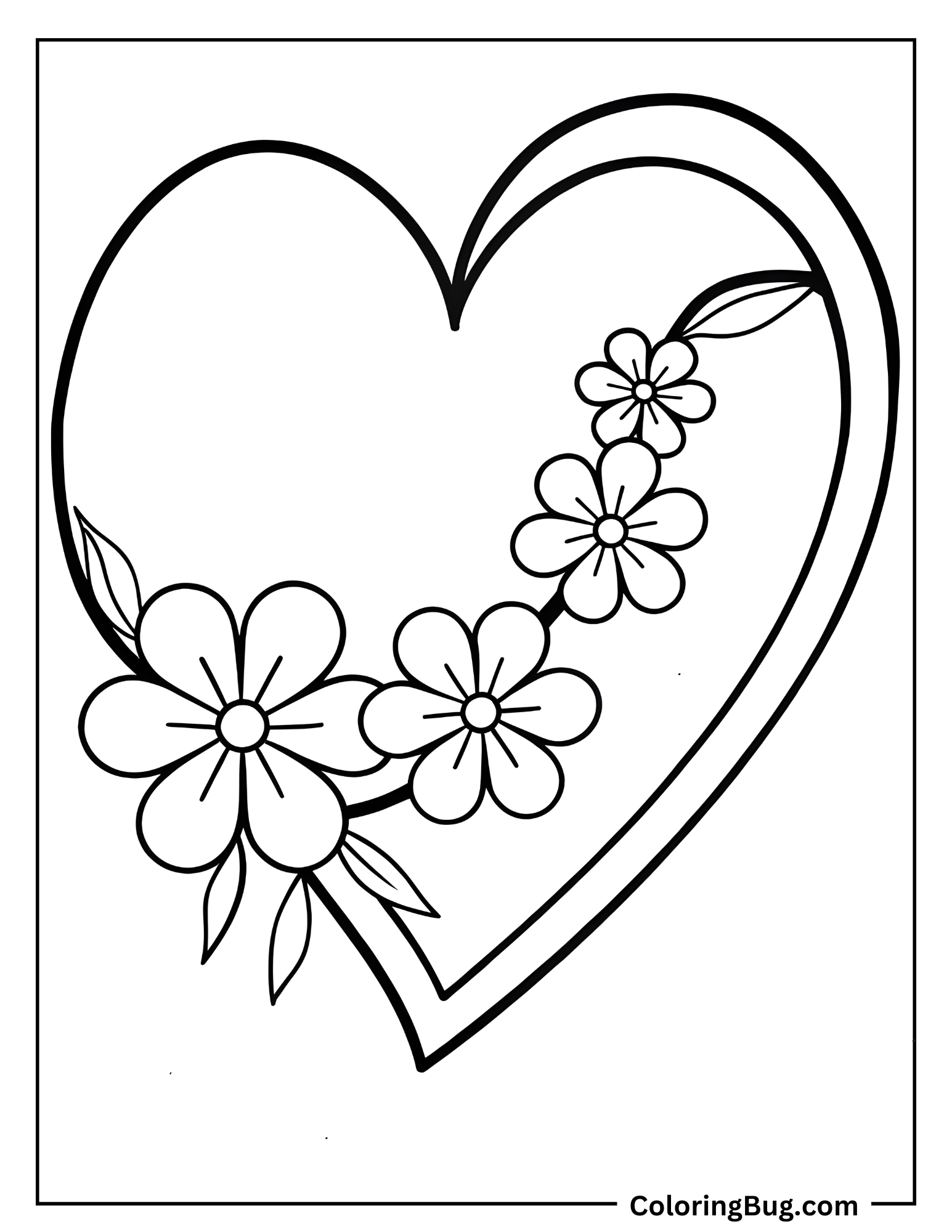 Heart With Flowers Coloring Sheet 