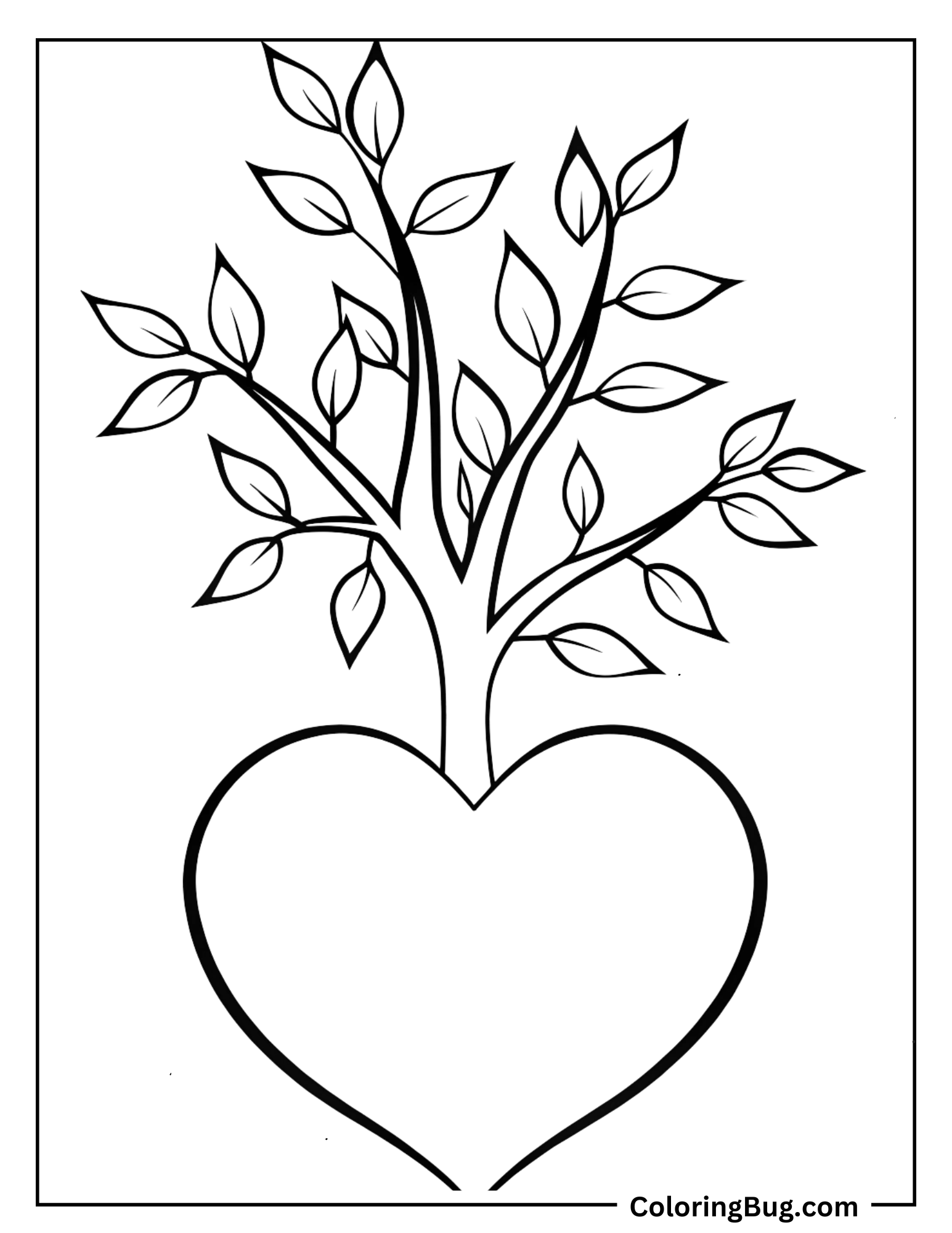 Heart With Tree Branches Growing Out Coloring Sheet 