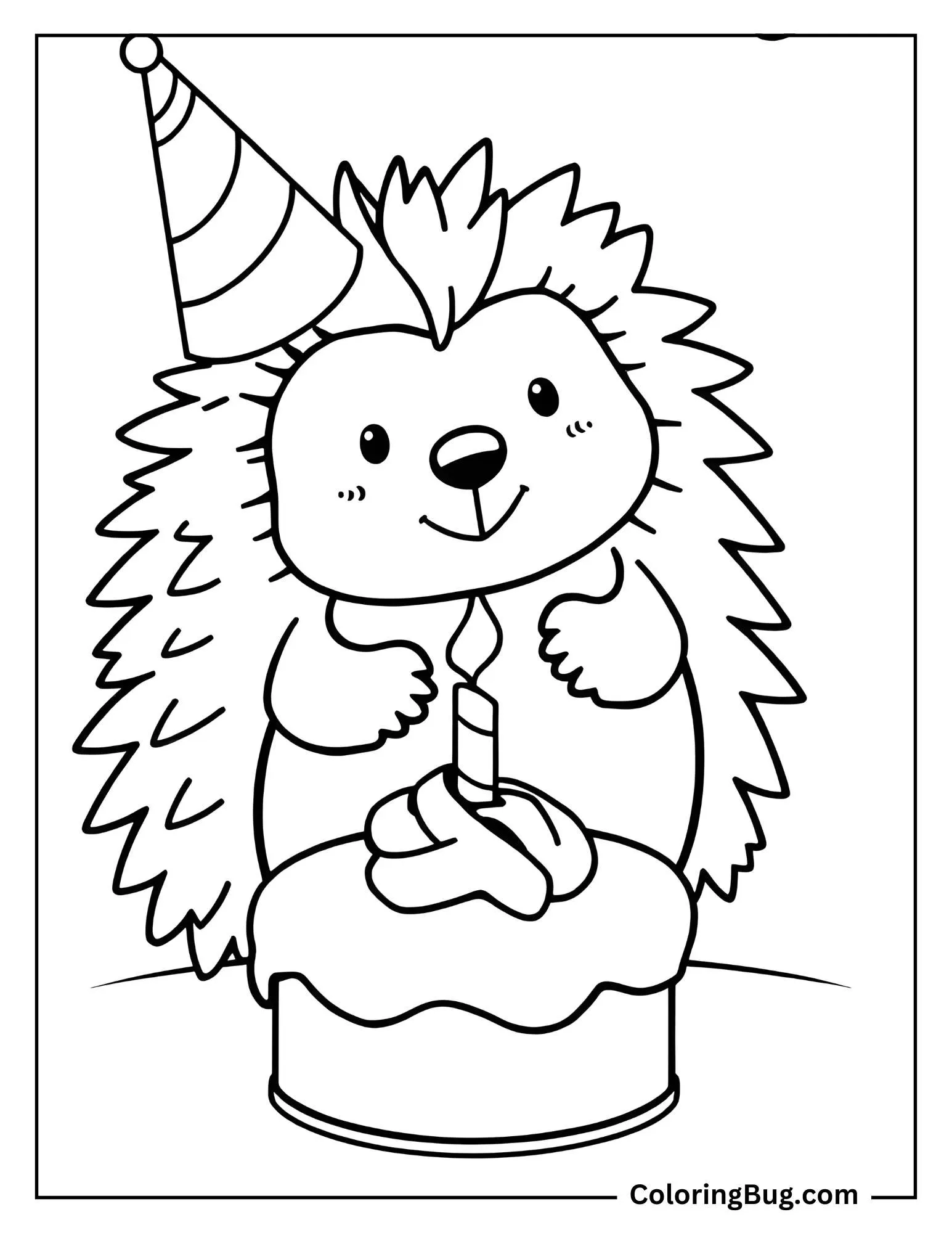 Hedgehog Celebrating Birthday coloring Sheet