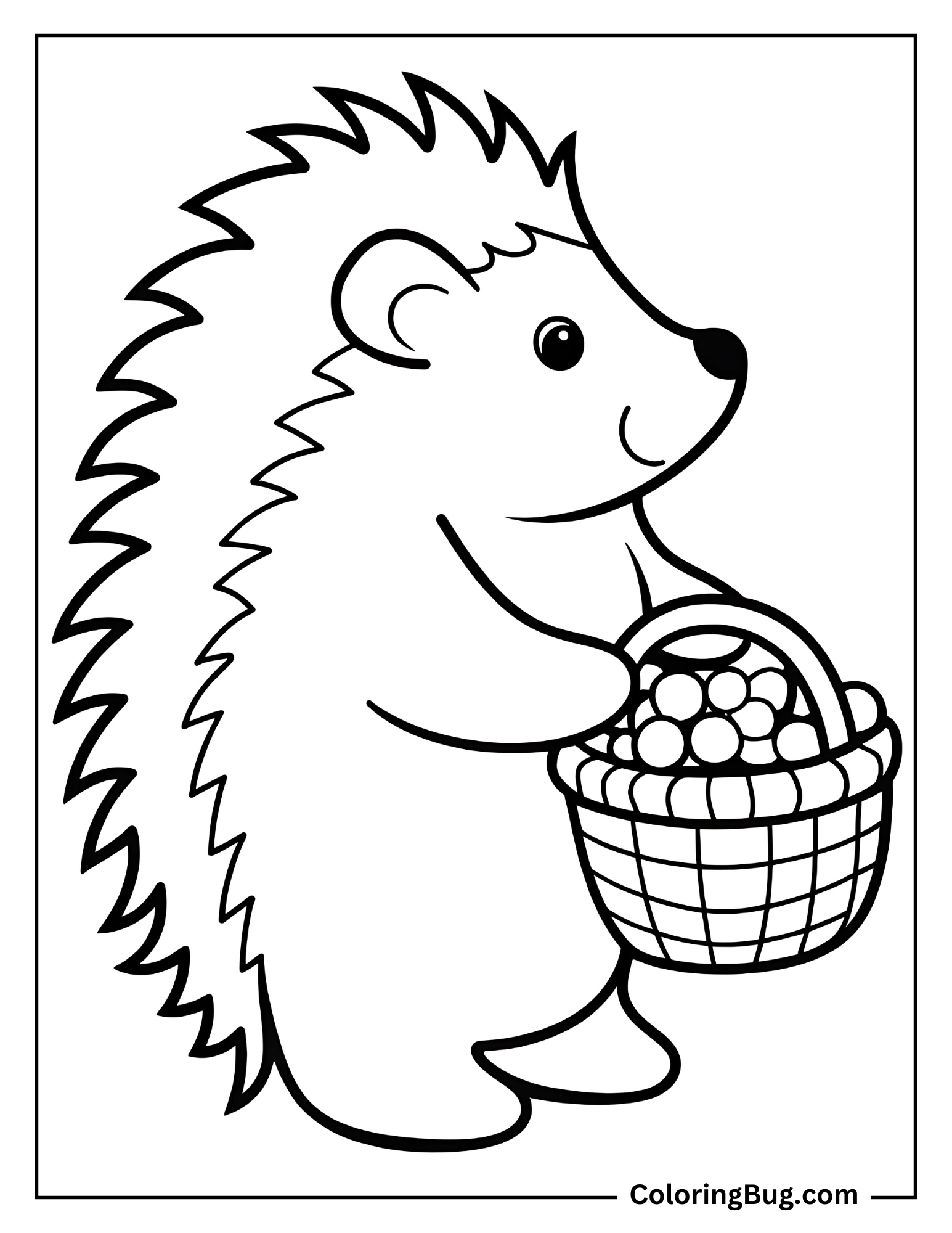 Hedgehog Holding Berries Basket coloring Sheet