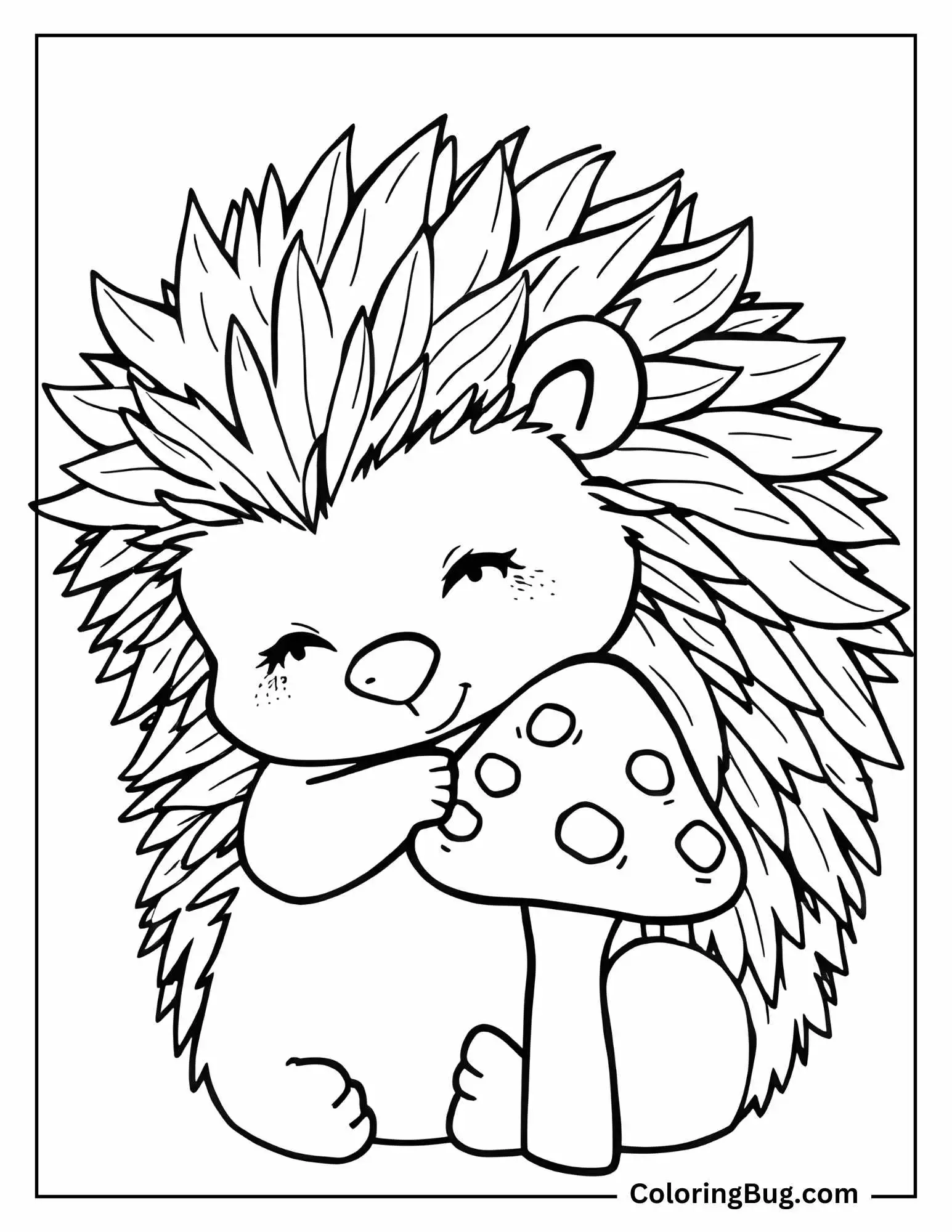 Hedgehog Hugging Mushroom coloring Sheet