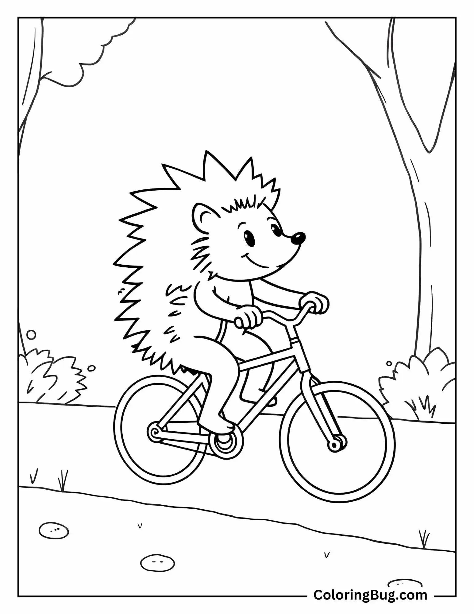 Hedgehog Riding a Cycle coloring Sheet