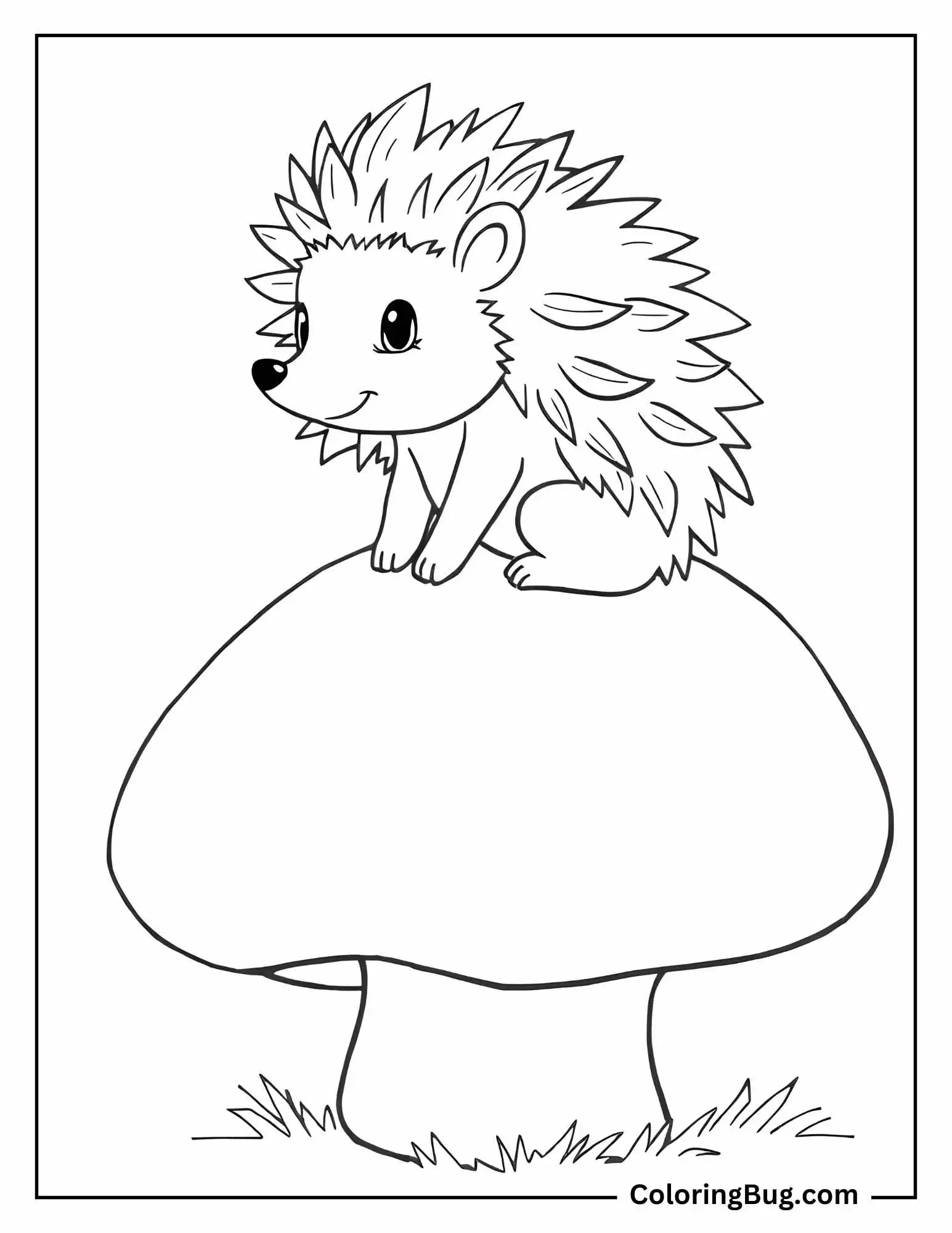 Hedgehog Sitting Big Mushroom coloring Sheet