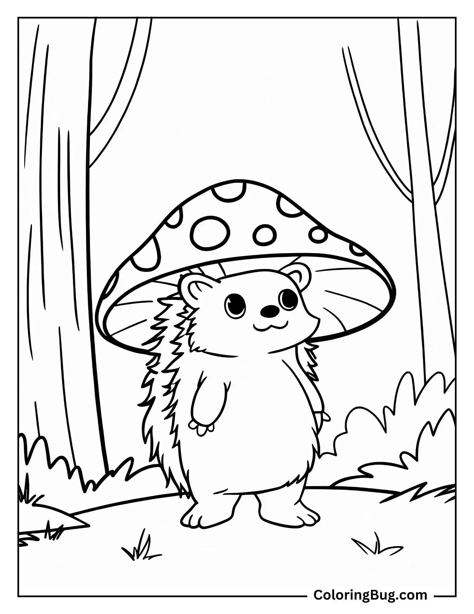 Hedgehog Wearing Mushroom Hat coloring Sheet