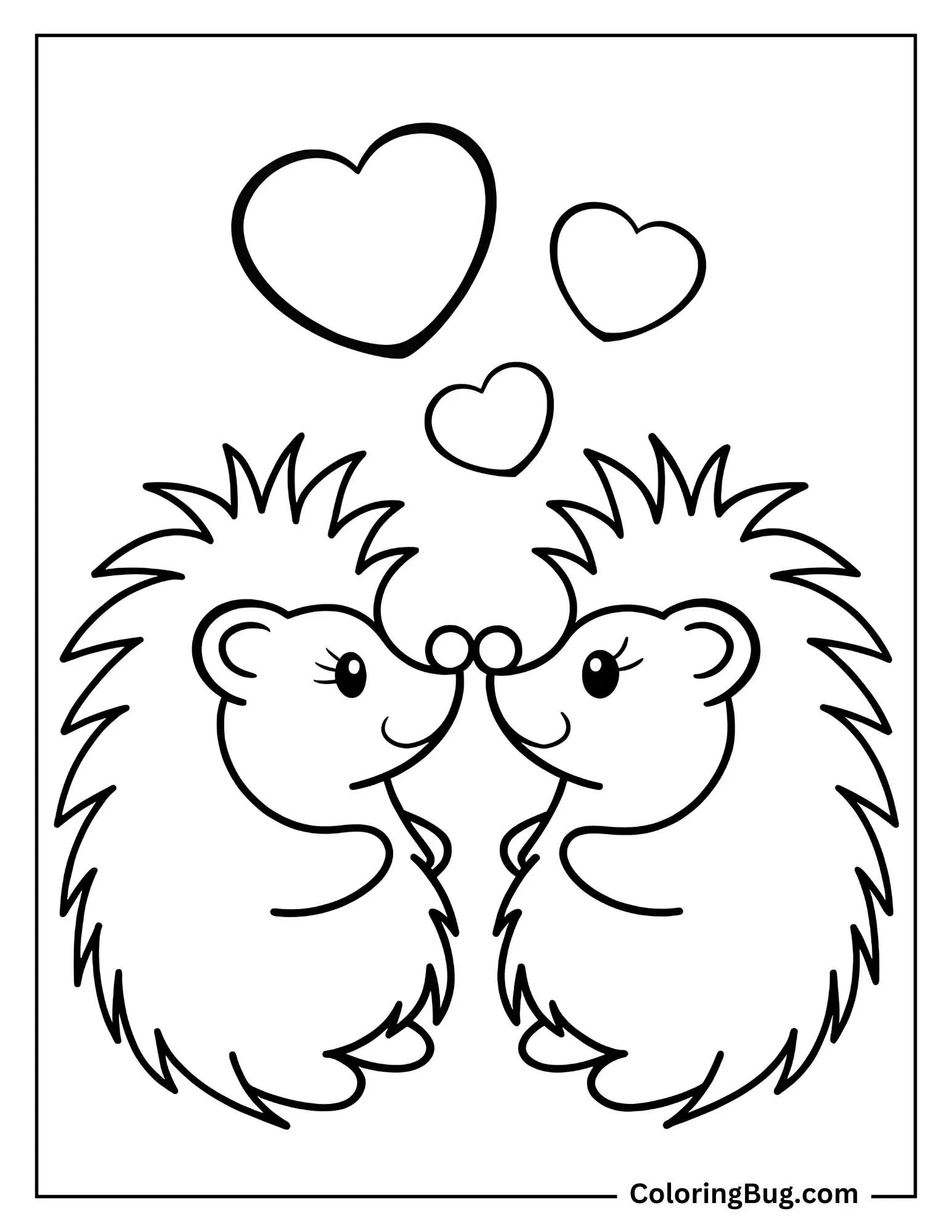 Hedgehog in Love coloring Sheet