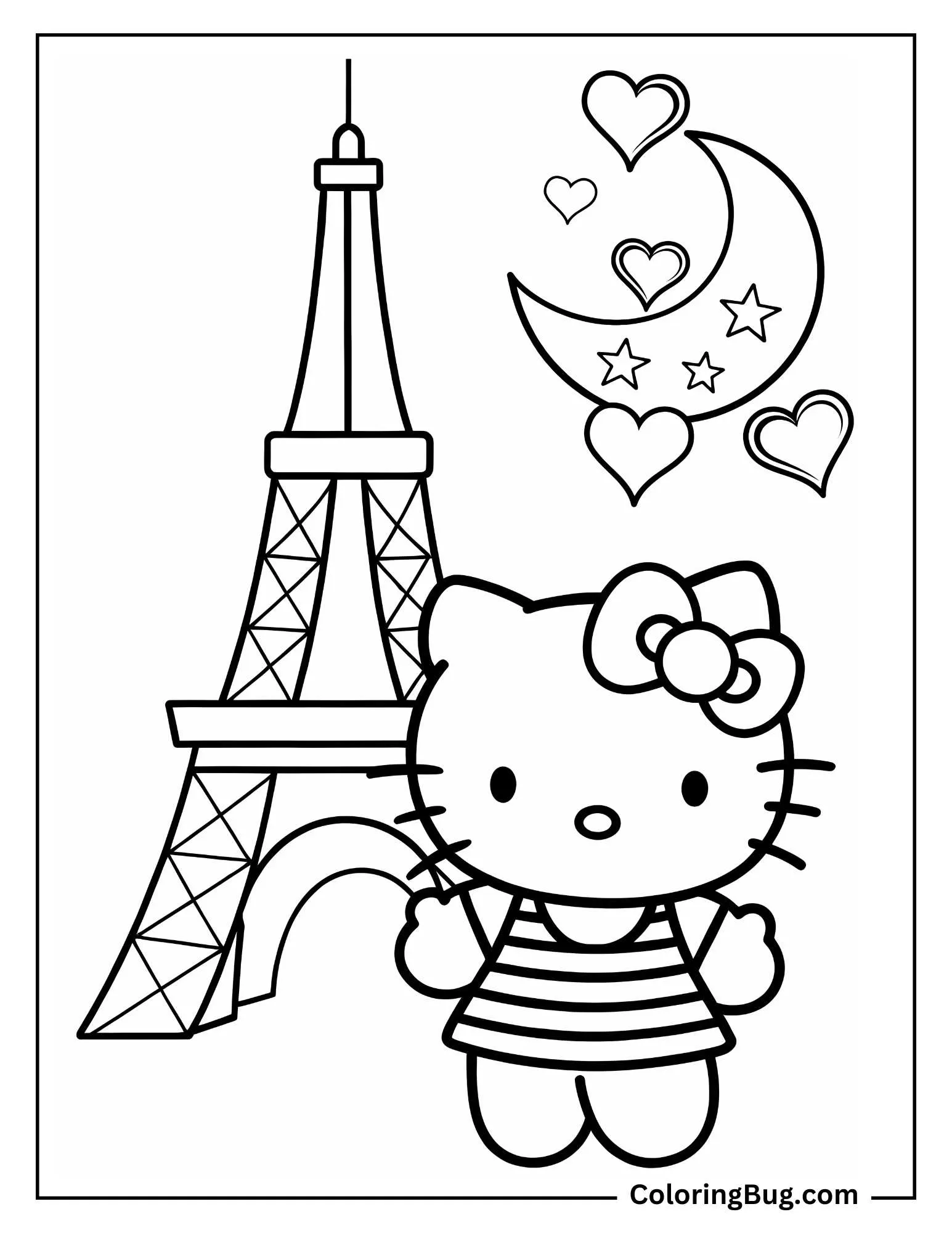 Hello Kitty Eiffel Tower Coloring Page