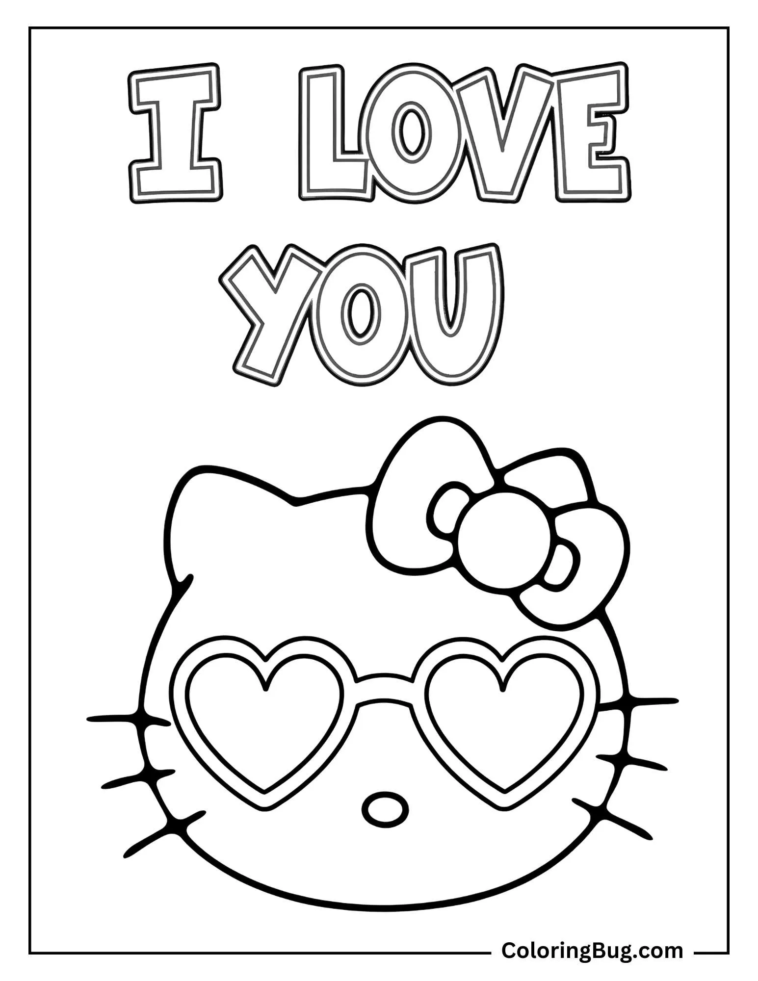 Hello Kitty Heart Glasses Coloring Page