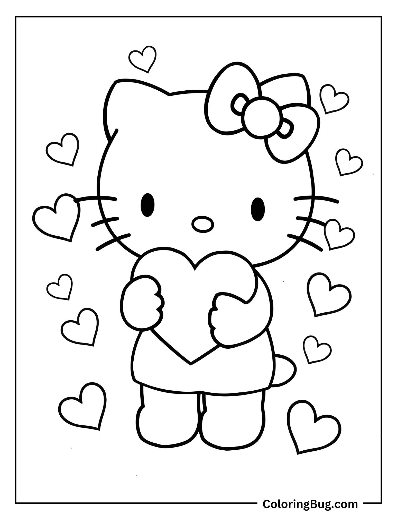 Hello Kitty Holding Heart Coloring Sheet 