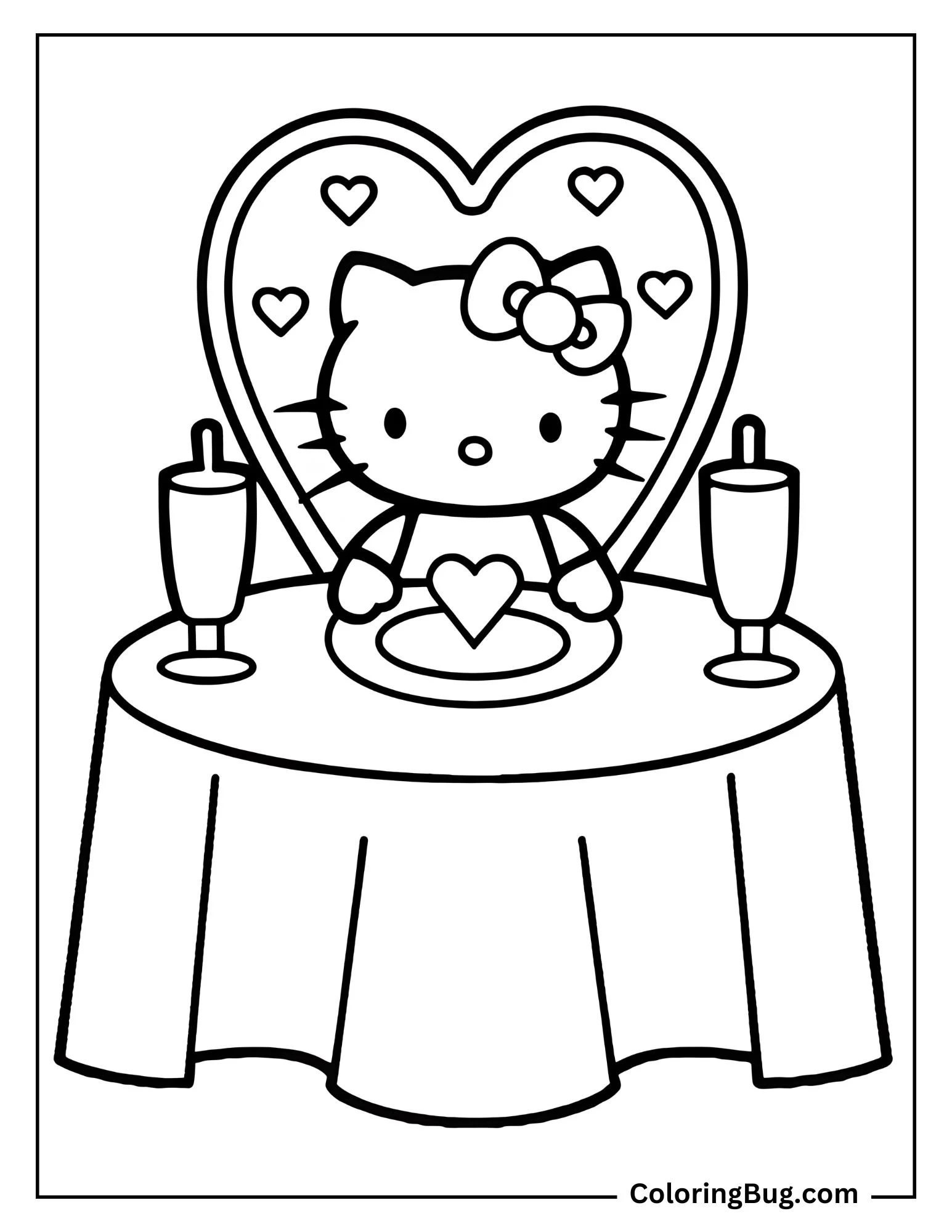 Hello Kitty Valentines Dinner Coloring Page