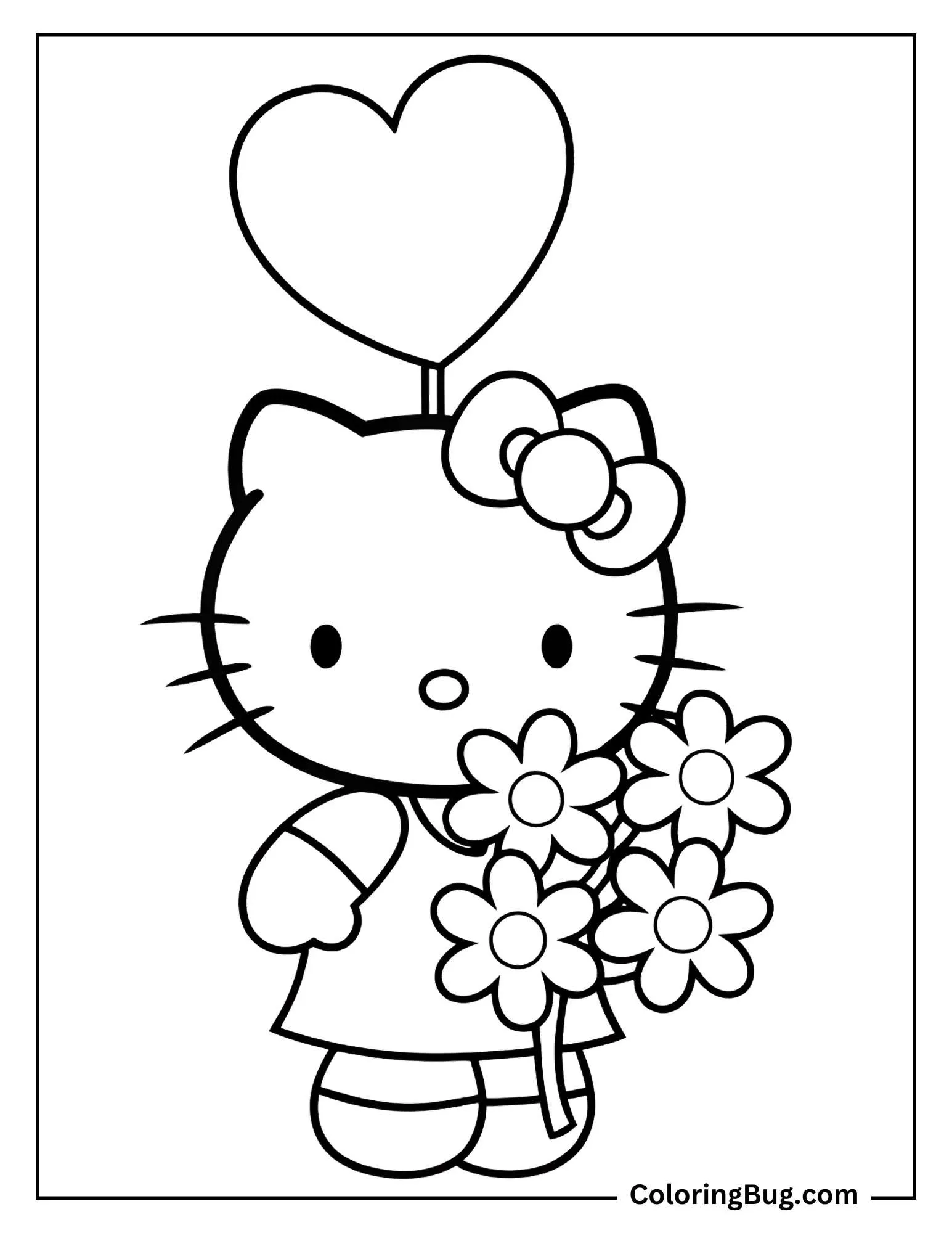 Hello Kitty With Flowers Coloring Page