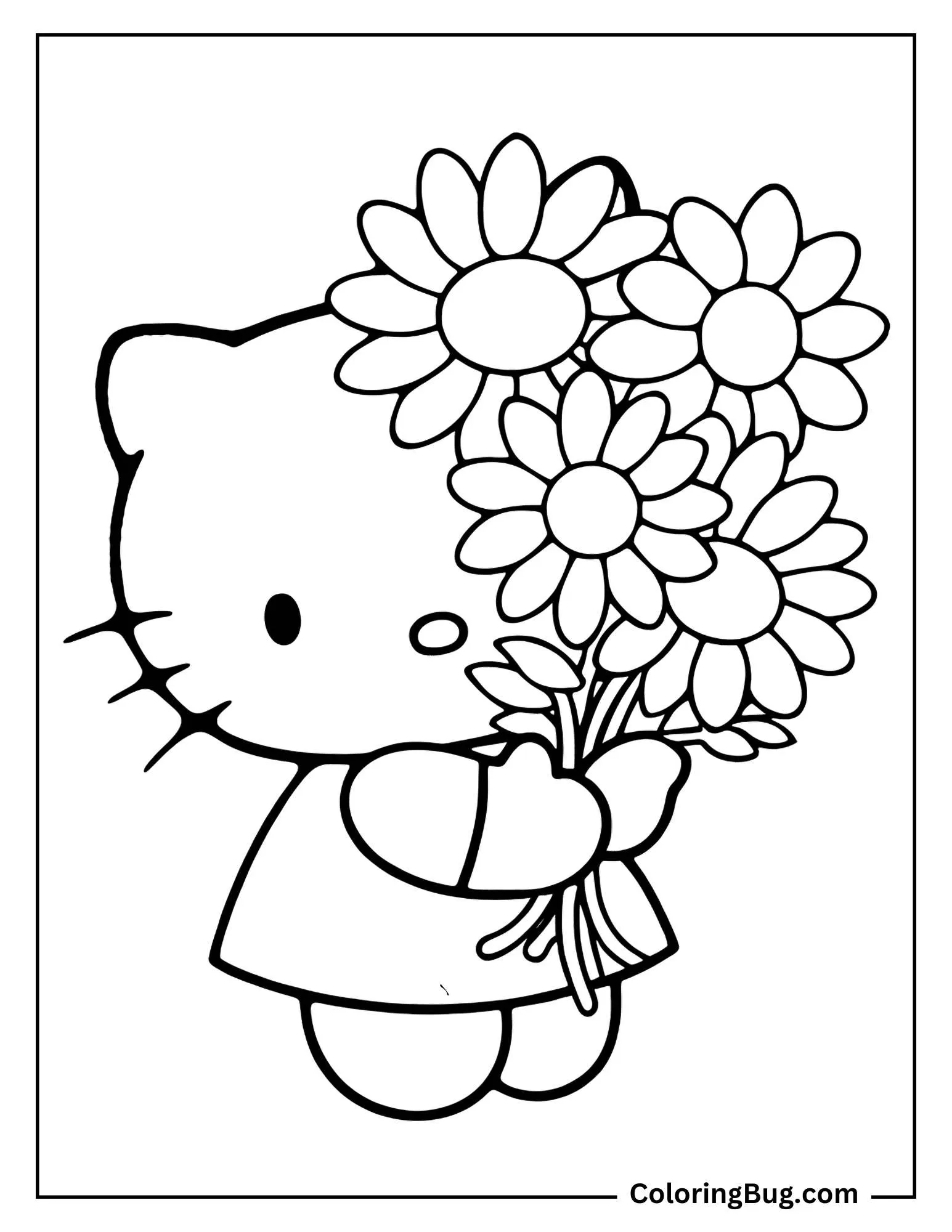 Hello Kitty With Sun Flowers Coloring Page