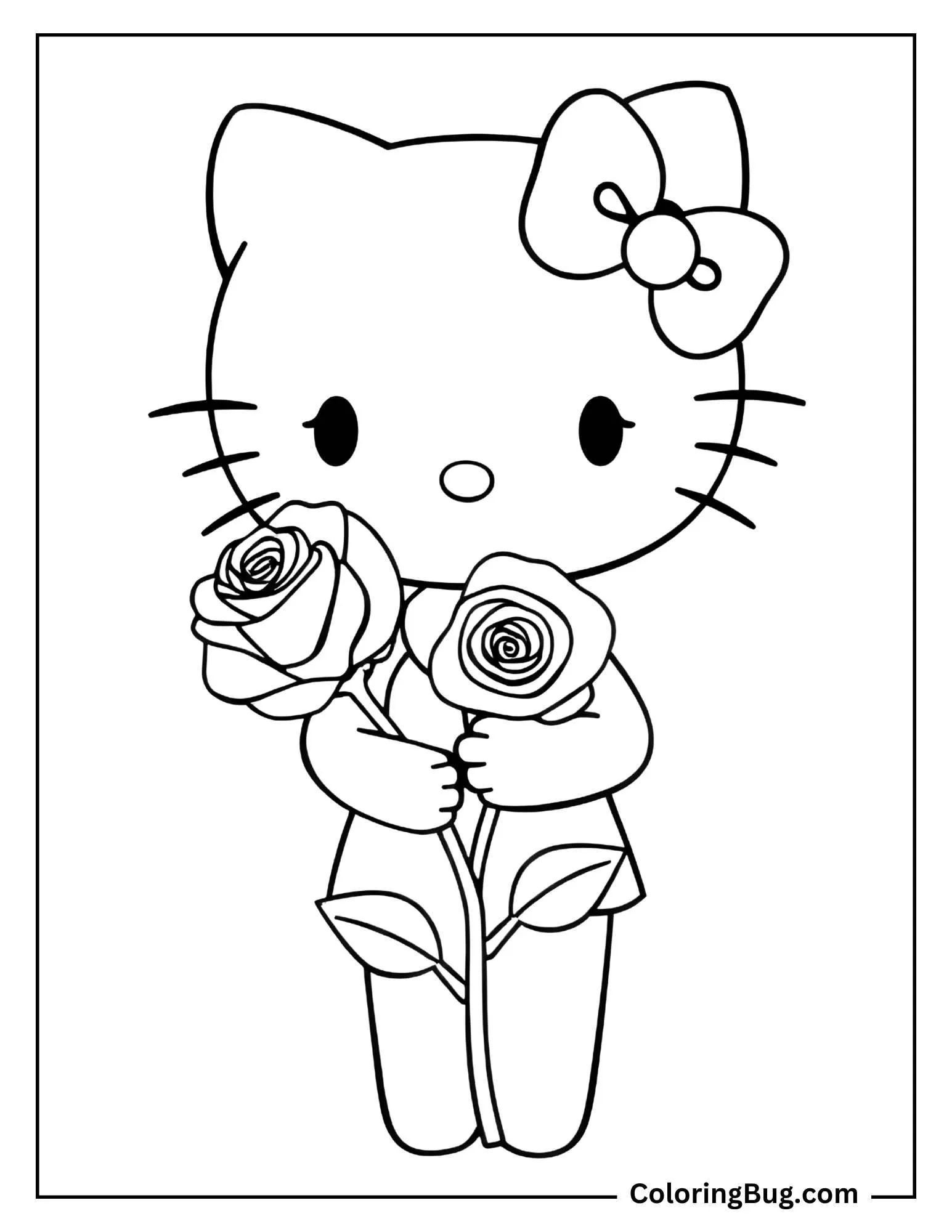 Hello Kitty with Rose Coloring Page