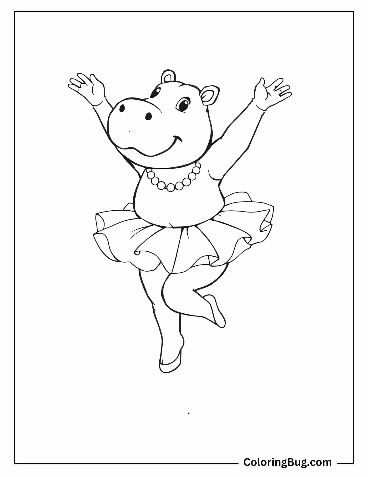 Hippo In Tutu Dancing Ballet Coloring Sheet