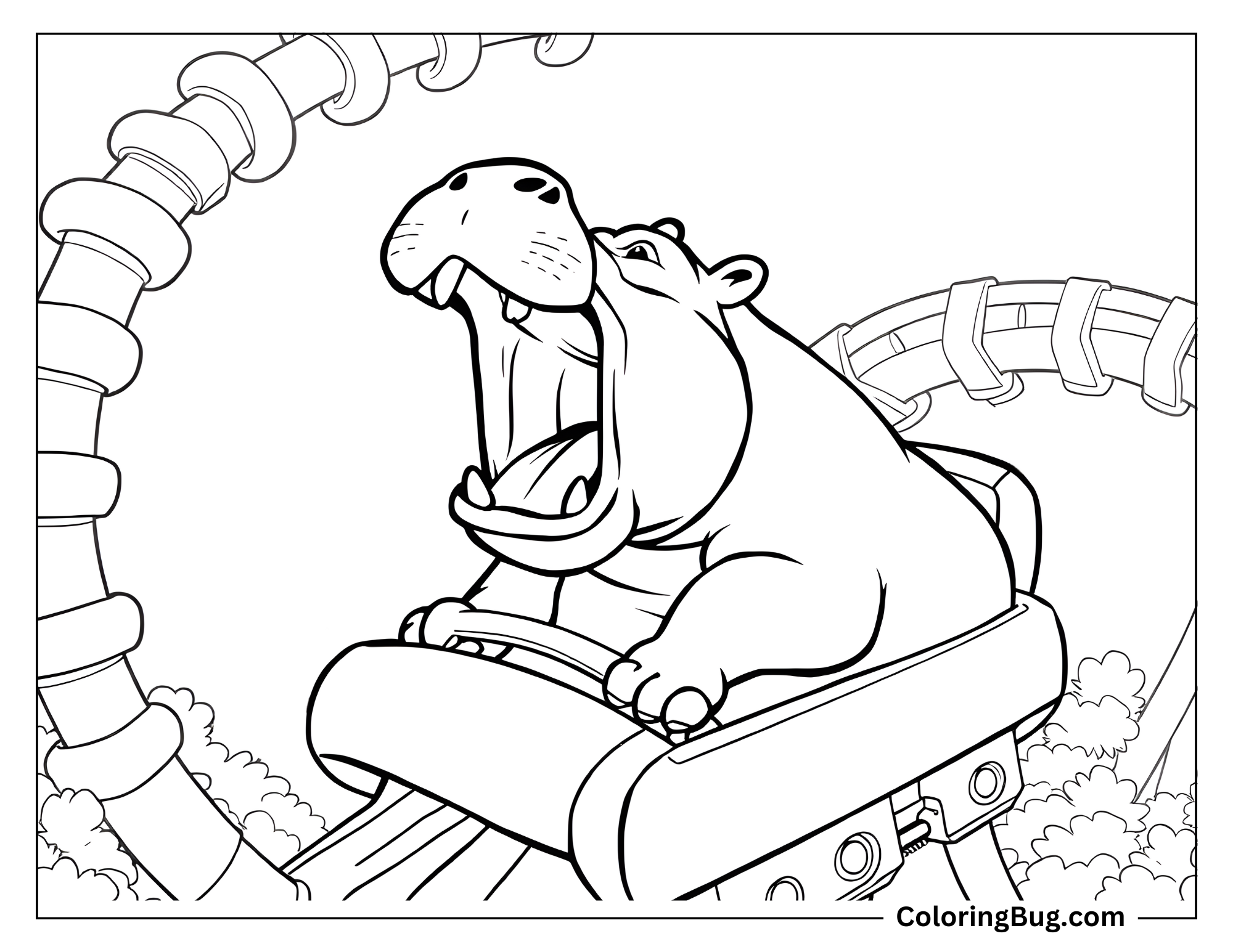 Hippo On Roller Coaster Coloring Sheet