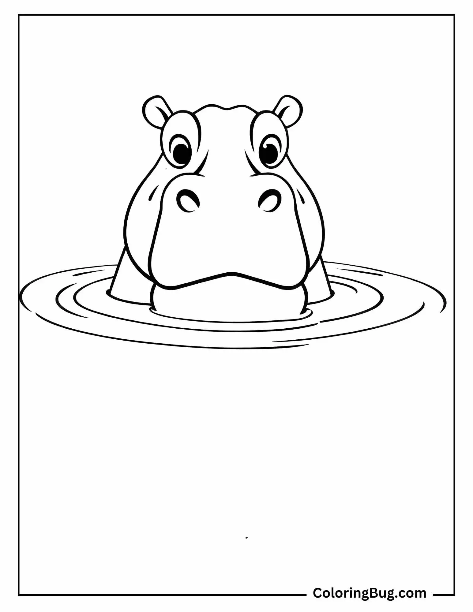 Hippo Poking Head Out Of Water Coloring Sheet    