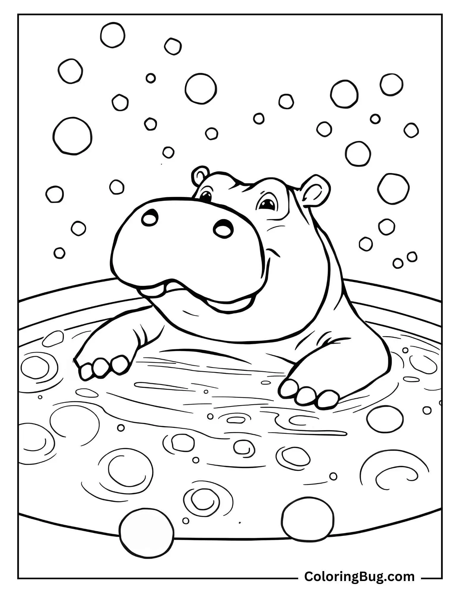 Hippo Relaxing In Jacuzzi Coloring Sheet