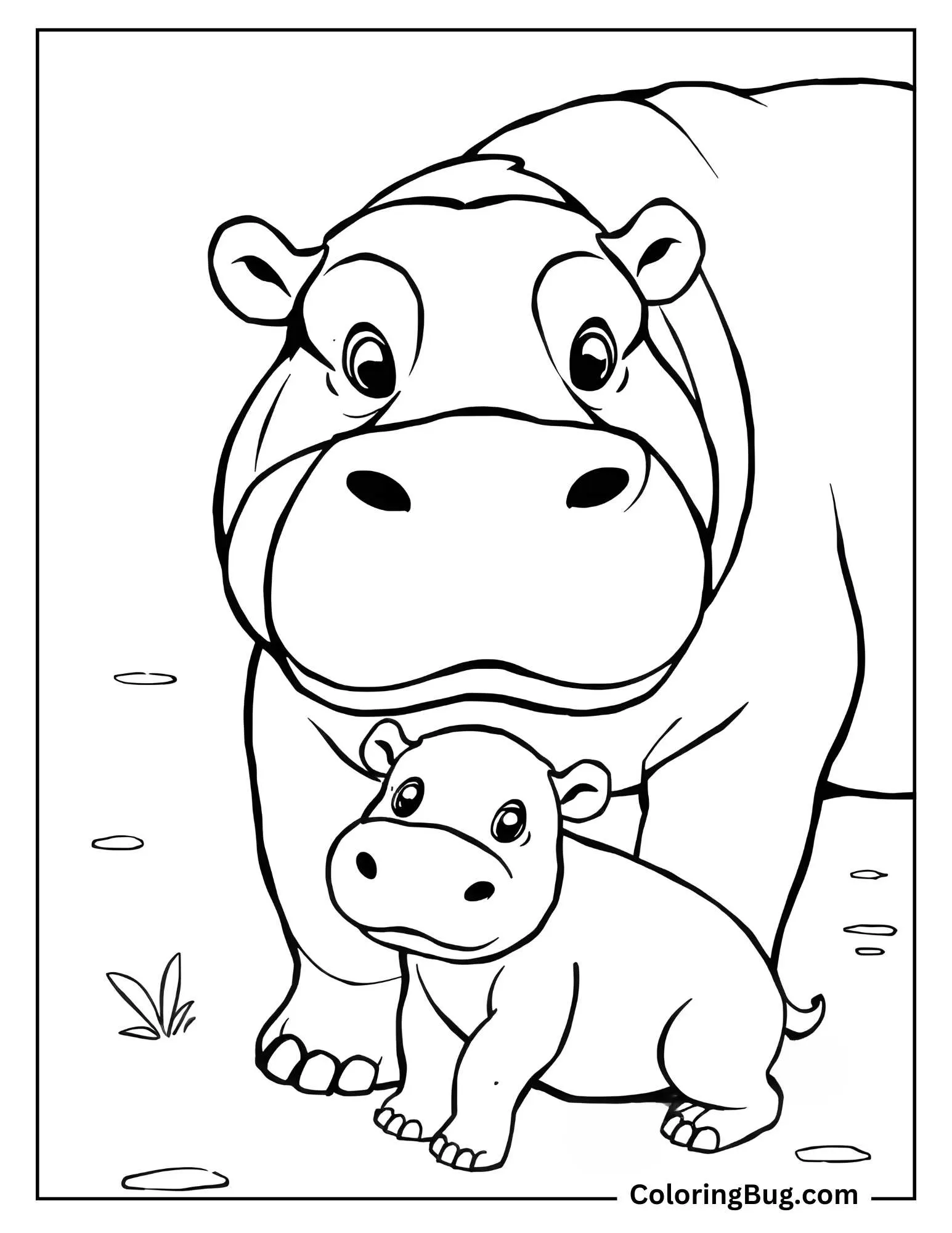 Hippo With His Baby Coloring Sheet