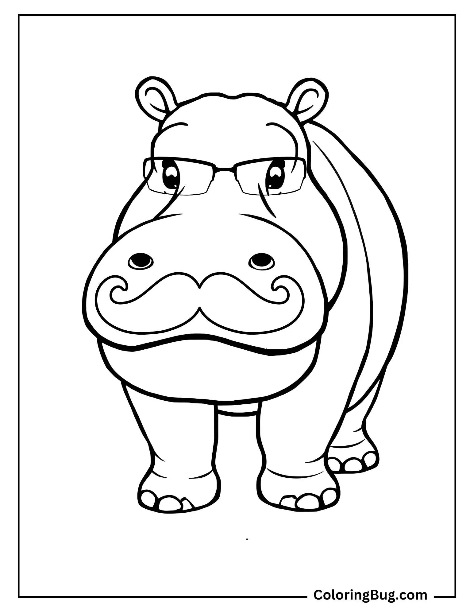 Hippo With Mustache Coloring Sheet