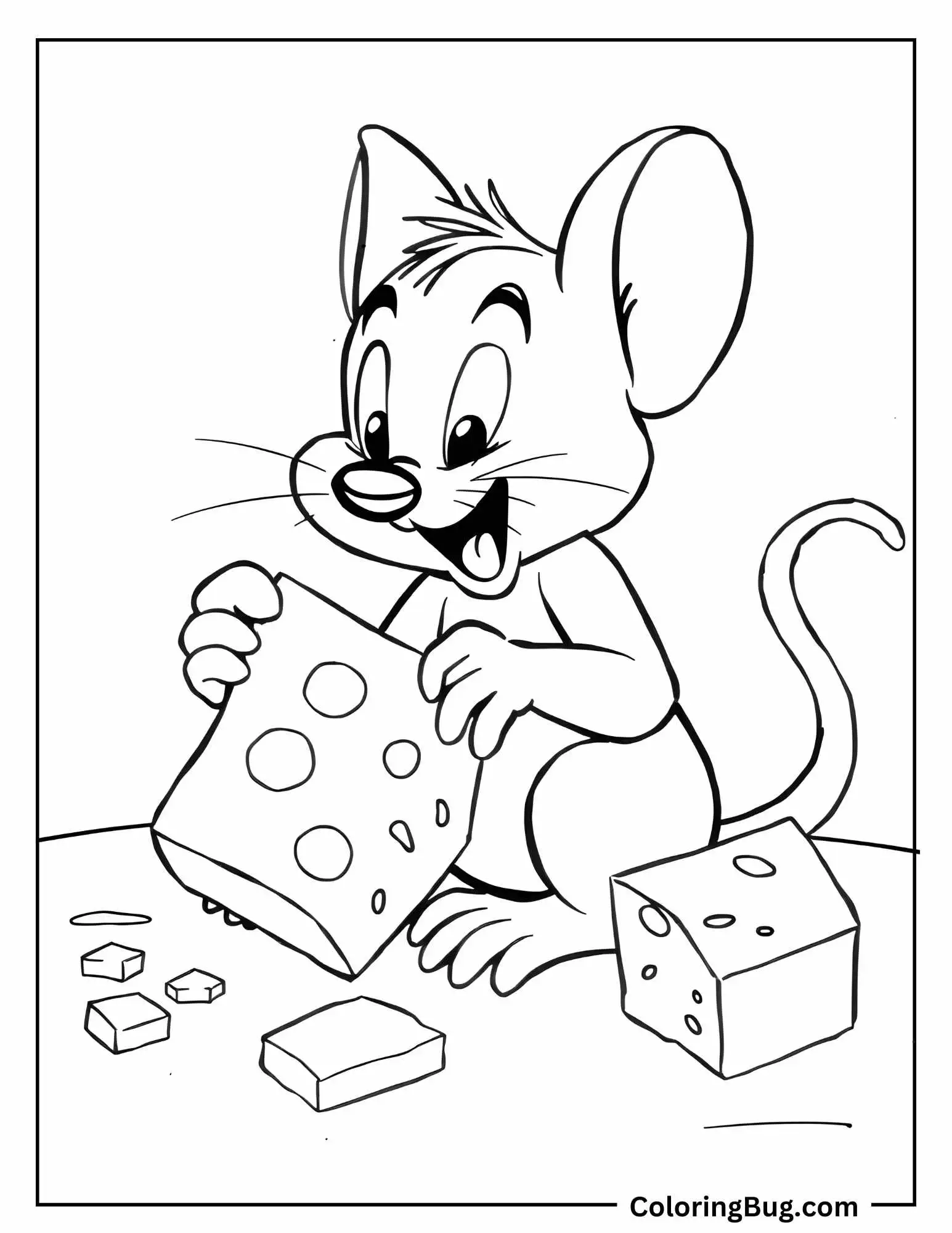 Jerry Eating Cheese Coloring Sheet 