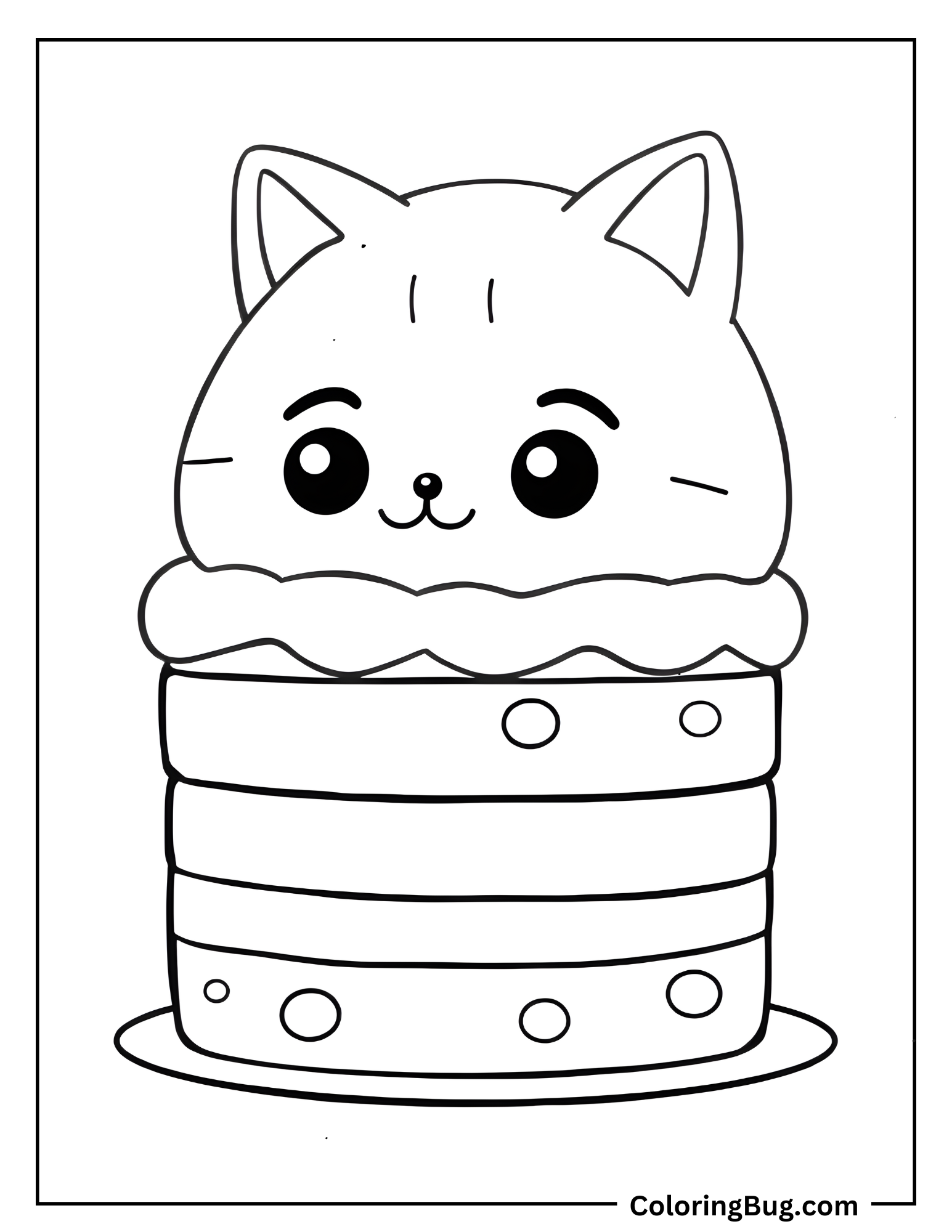 Kawaii Cat Cake Coloring Sheet