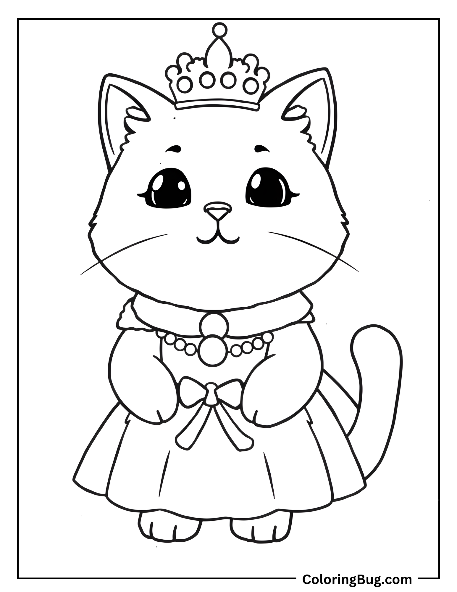 Kawaii Cat Dressed As Princess Coloring Sheet
