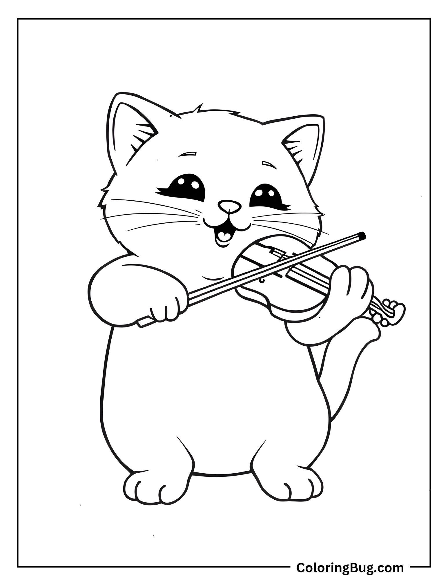 Kawaii Cat Playing The Violin Coloring Sheet