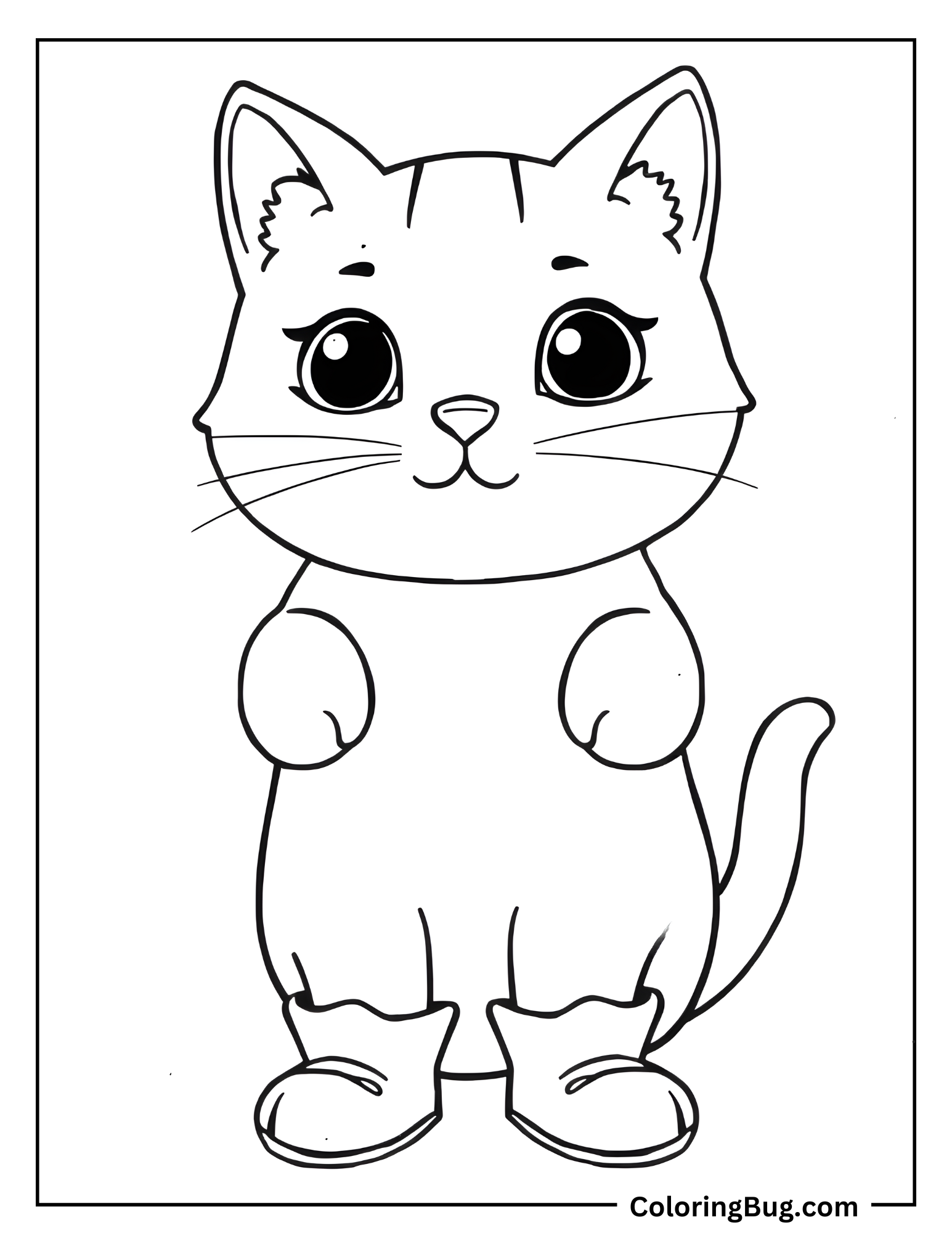 Kawaii Cat Wearing Boots Coloring Sheet