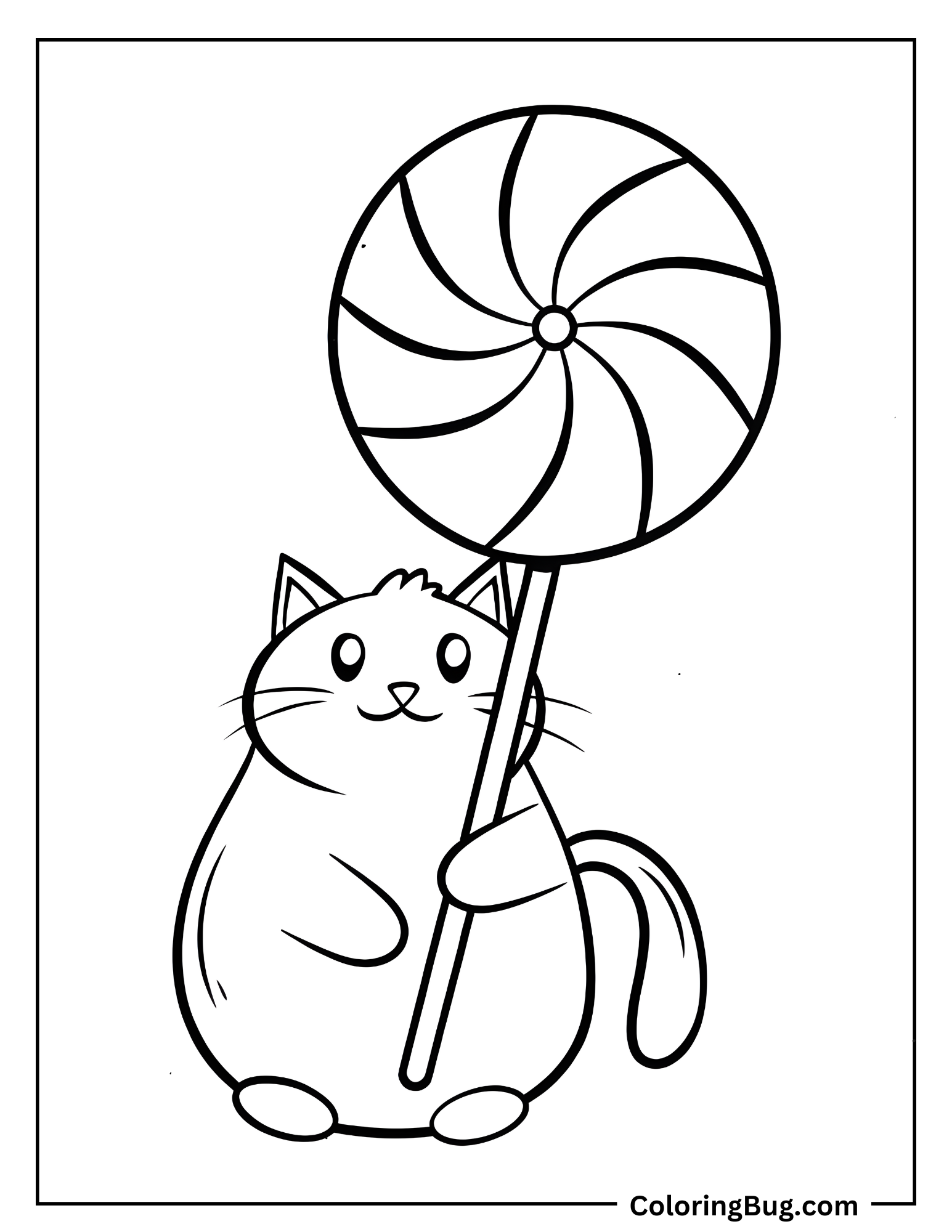 Kawaii Cat With Giant Lollipop Coloring Sheet