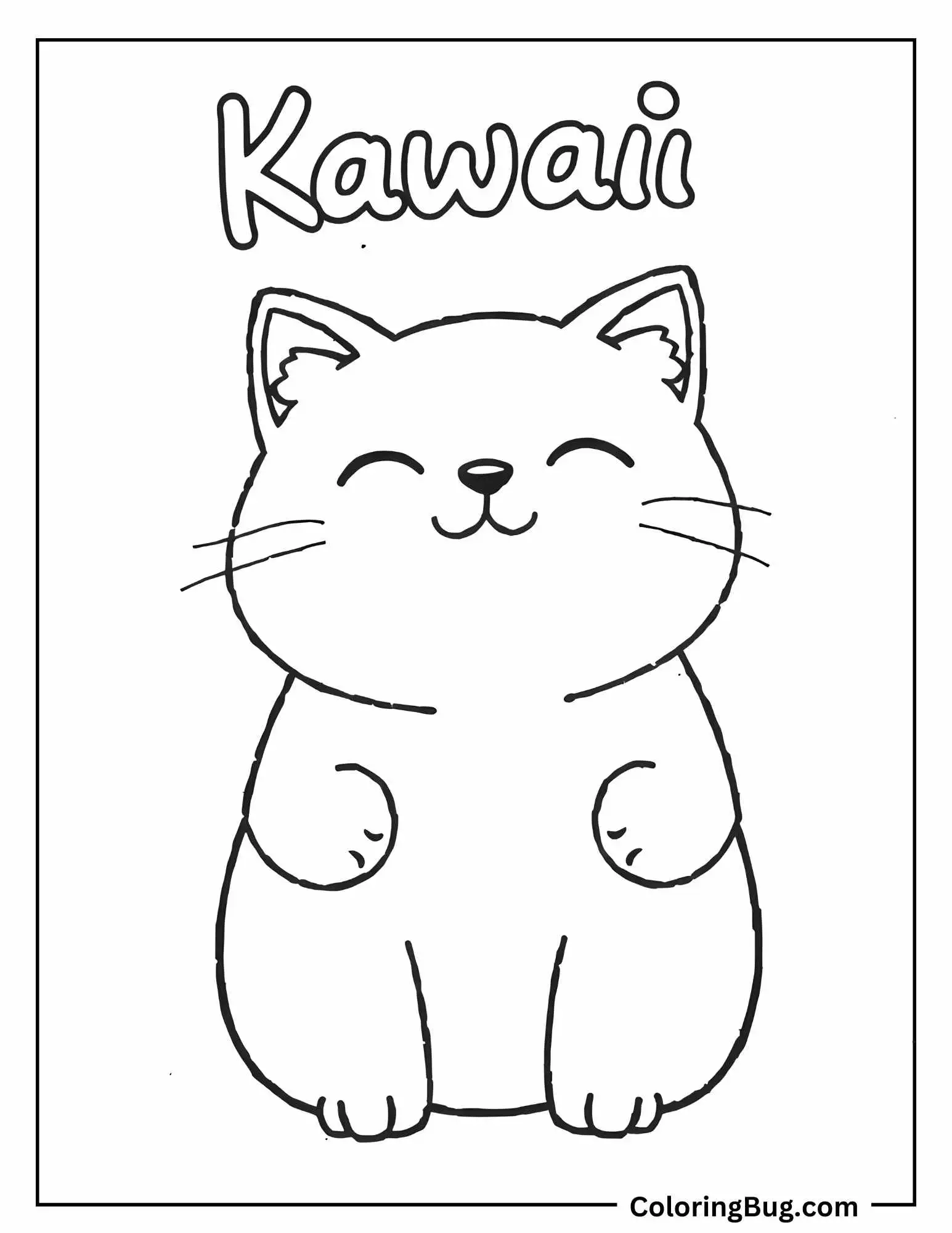 Kawaii Cat With Text "Kawaii" Coloring Sheet