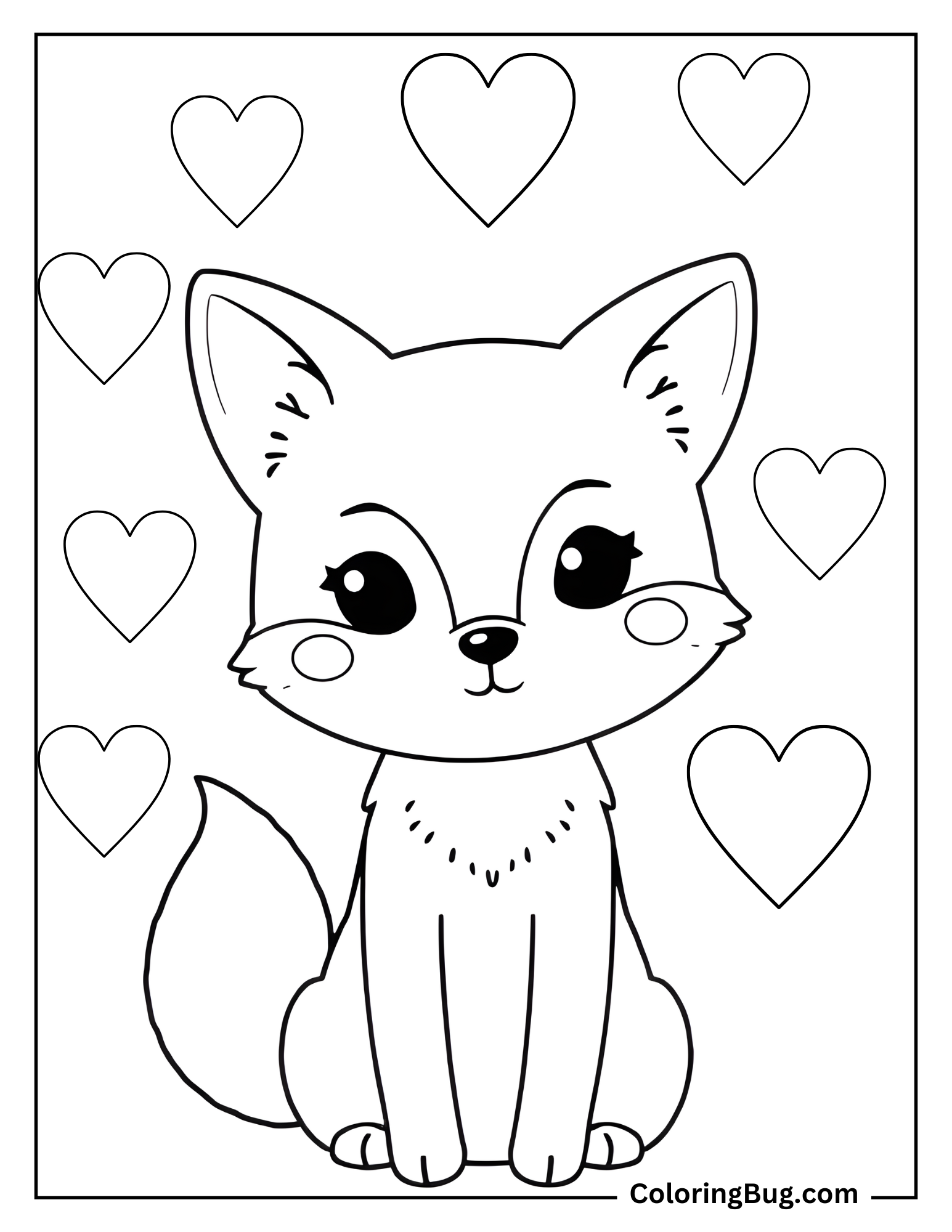 Kawaii Fox coloring Sheet