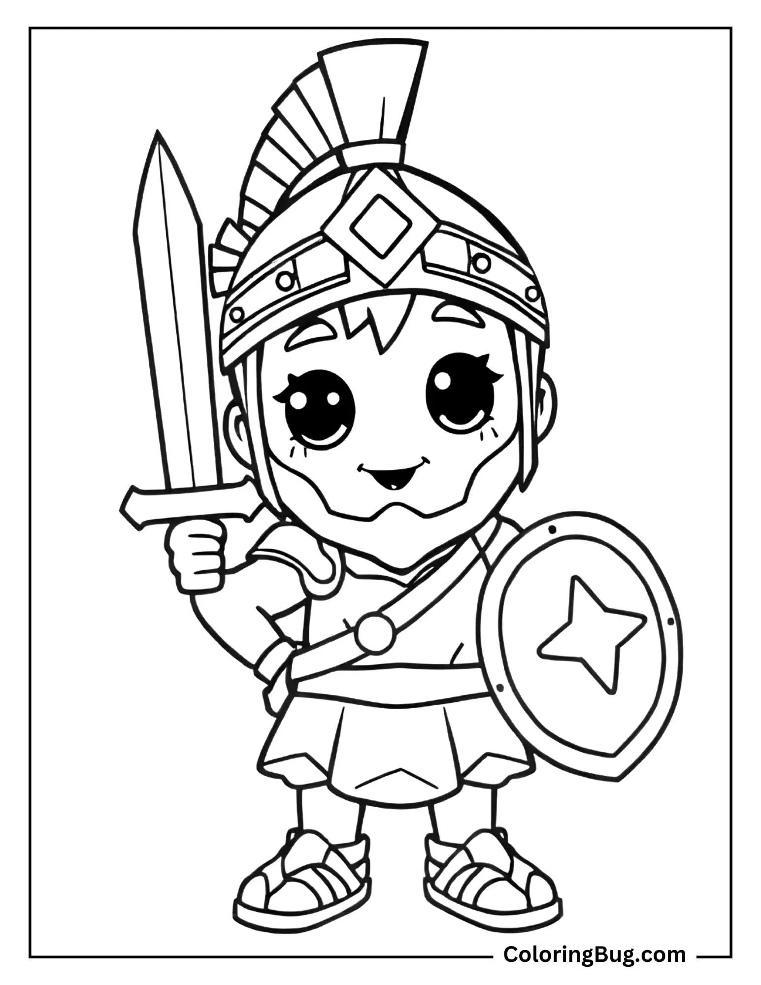 Kawaii Gladiator Coloring Page