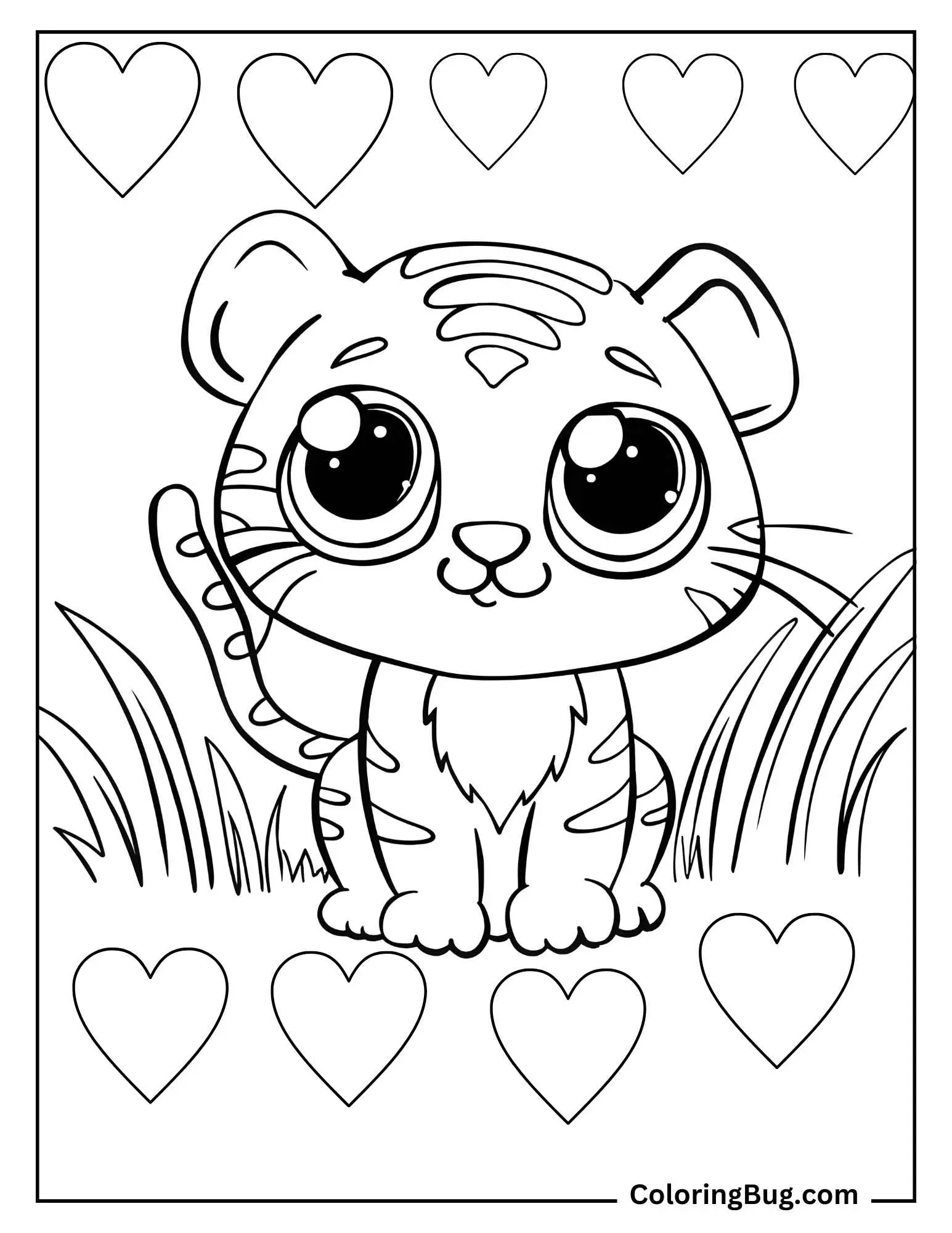 Kawaii Tiger Coloring Sheet