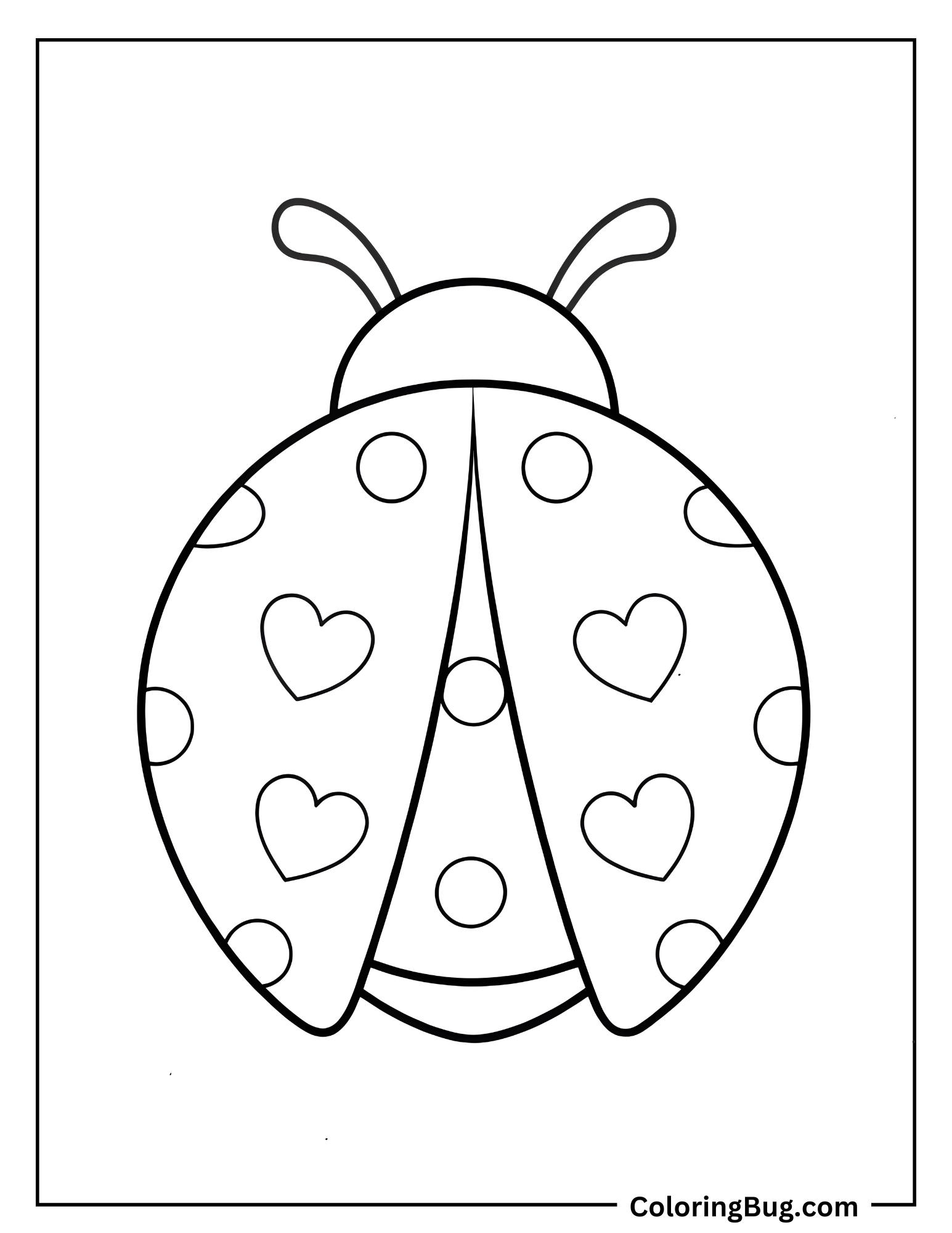 Ladybug With Heart Shaped Spots On Back Coloring Sheet