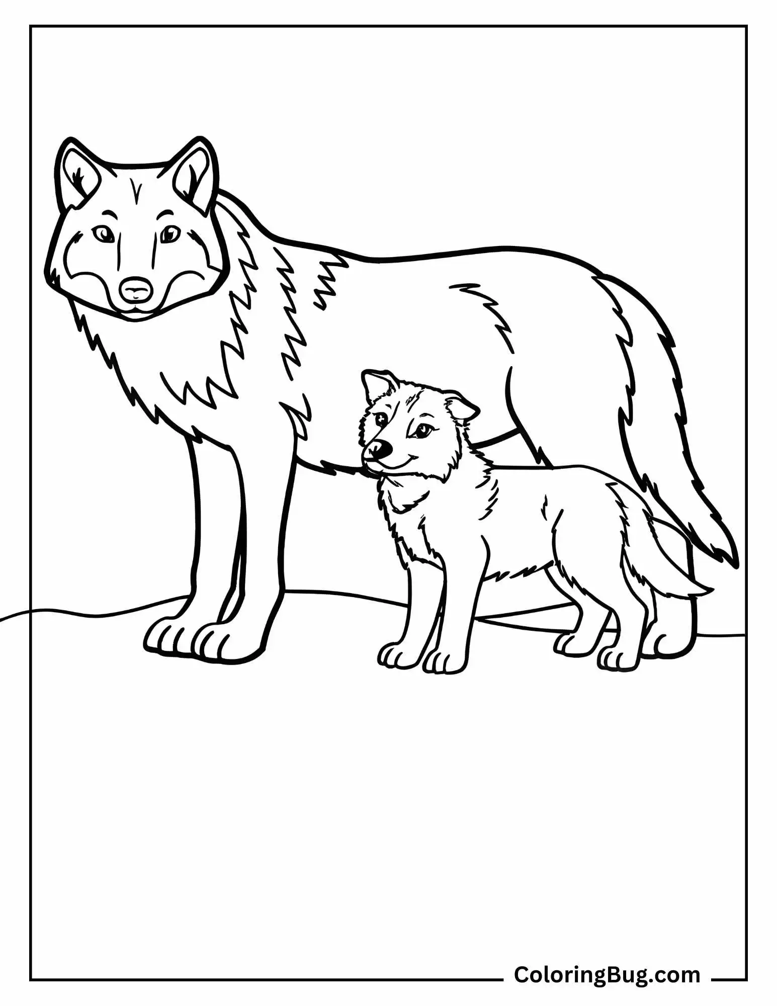 Mama Wolf With Baby Wolf coloring Sheet