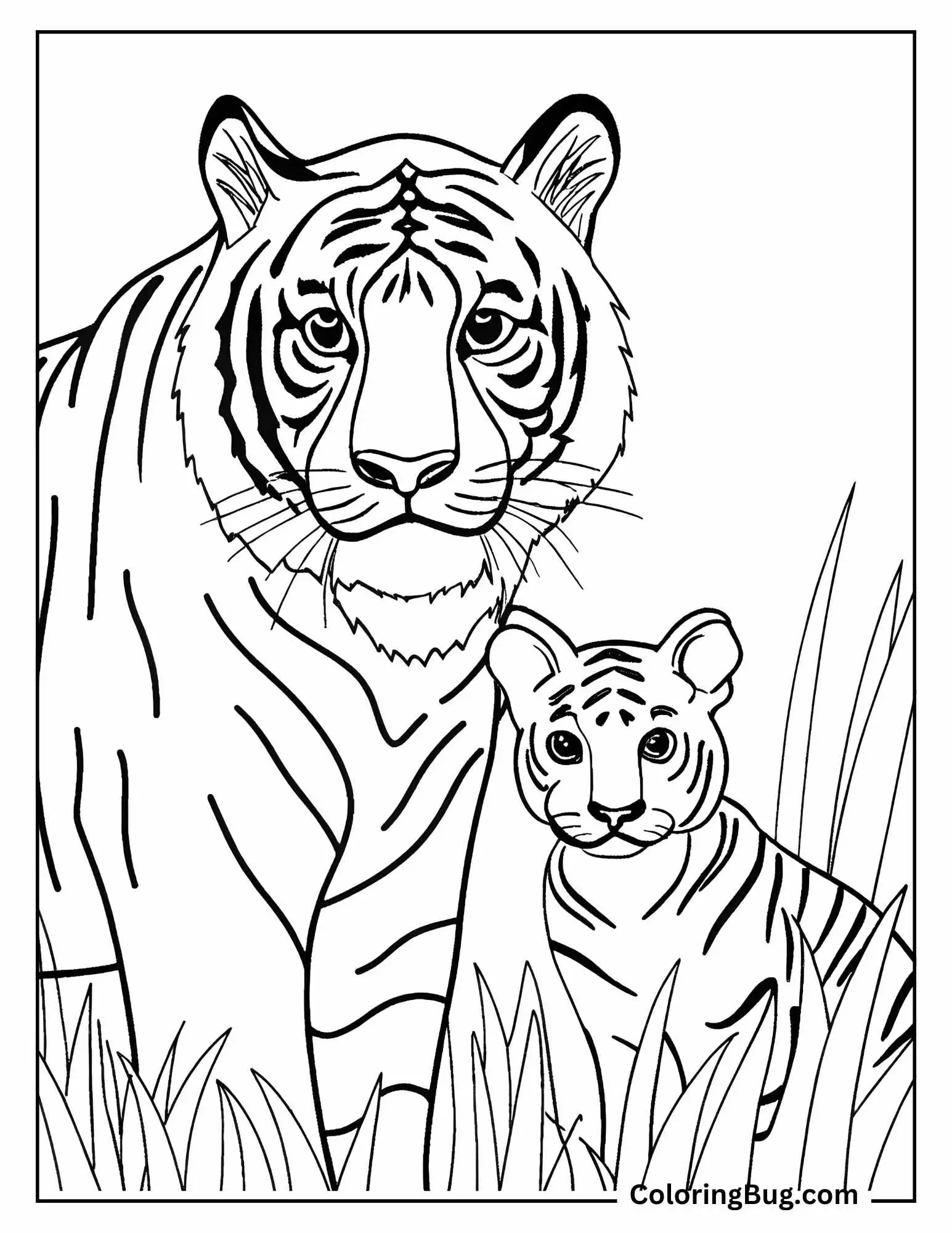 Mom Tiger With Cub Coloring Sheet