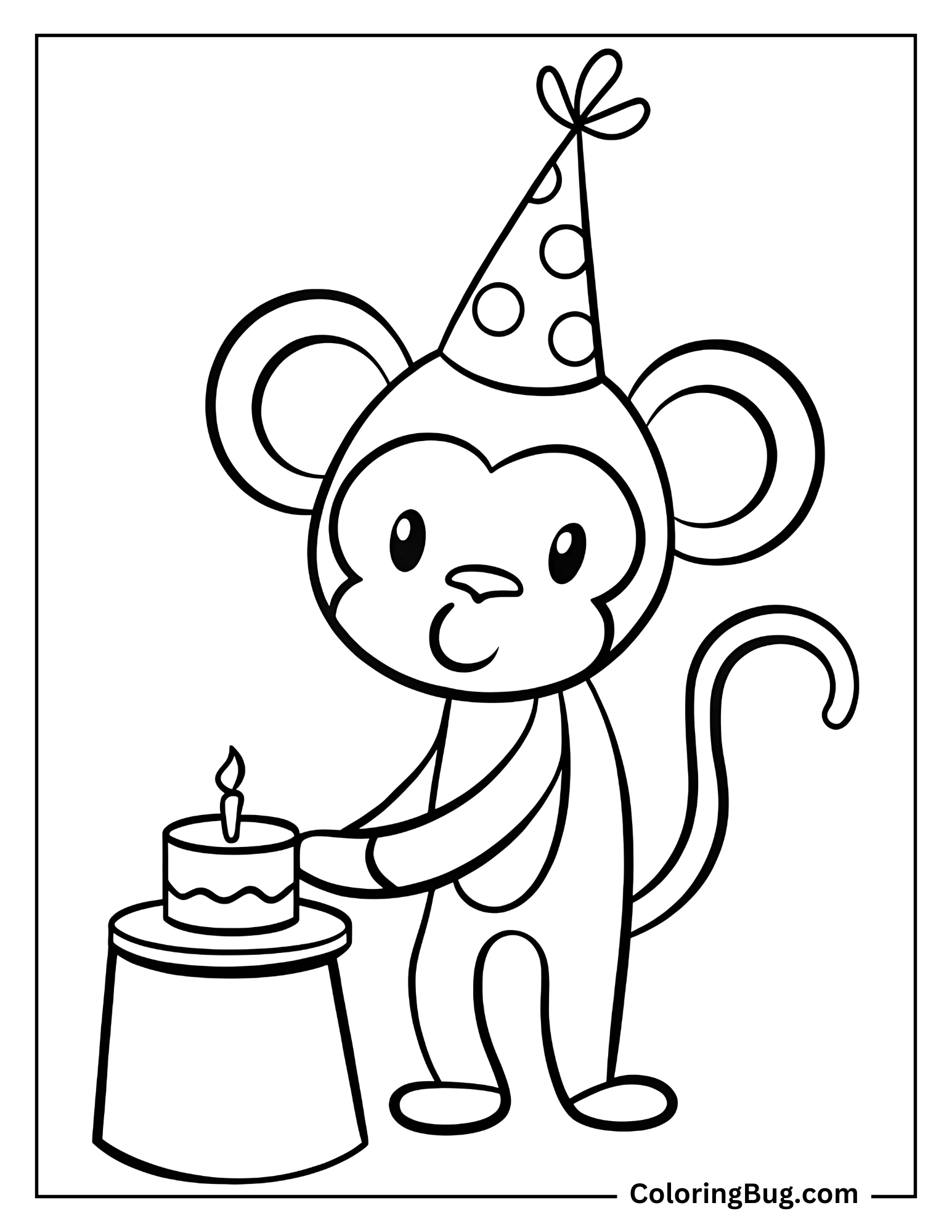 Monkey Celebrating Birthday coloring Sheet
