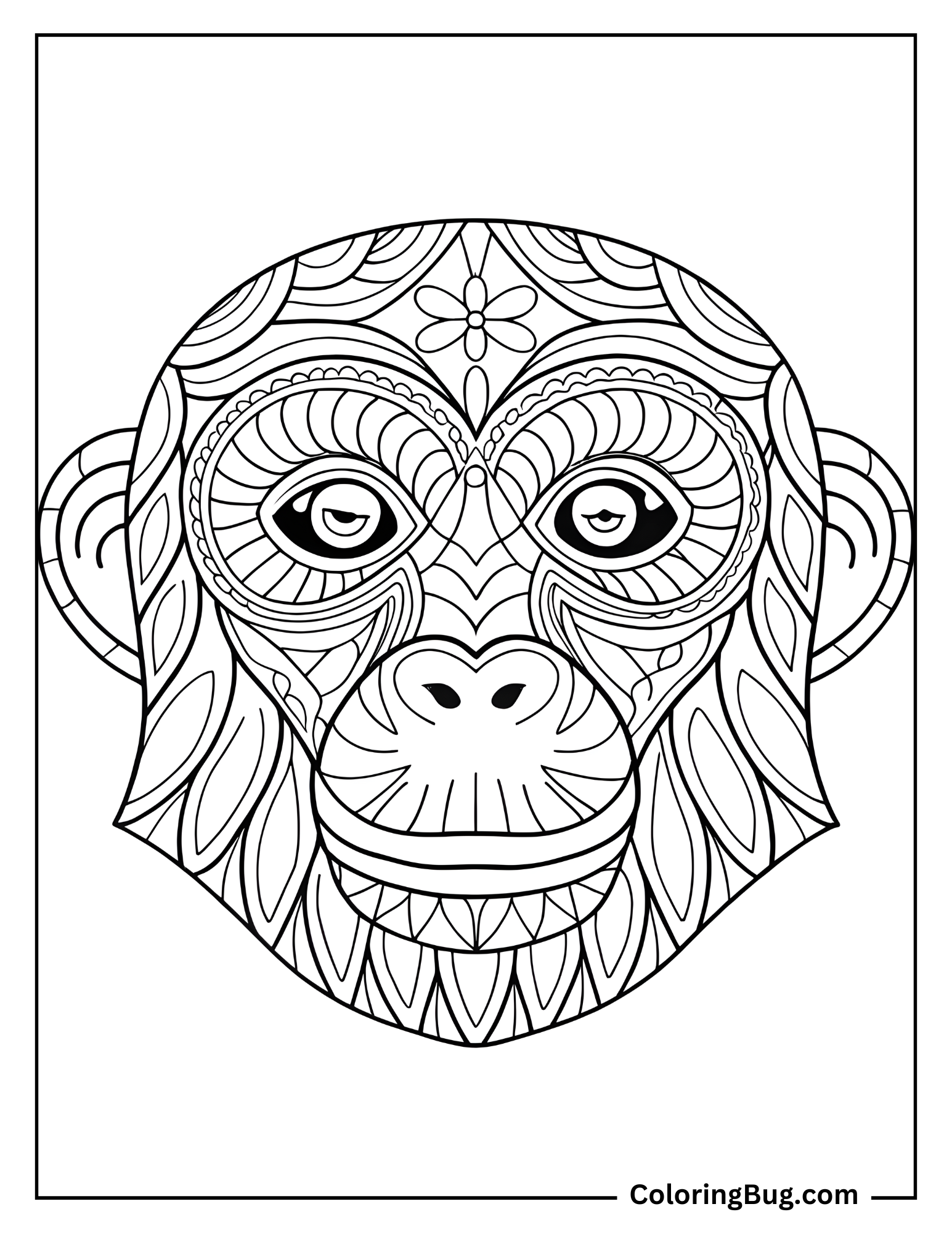 Monkey Face Mandala Coloring Sheet