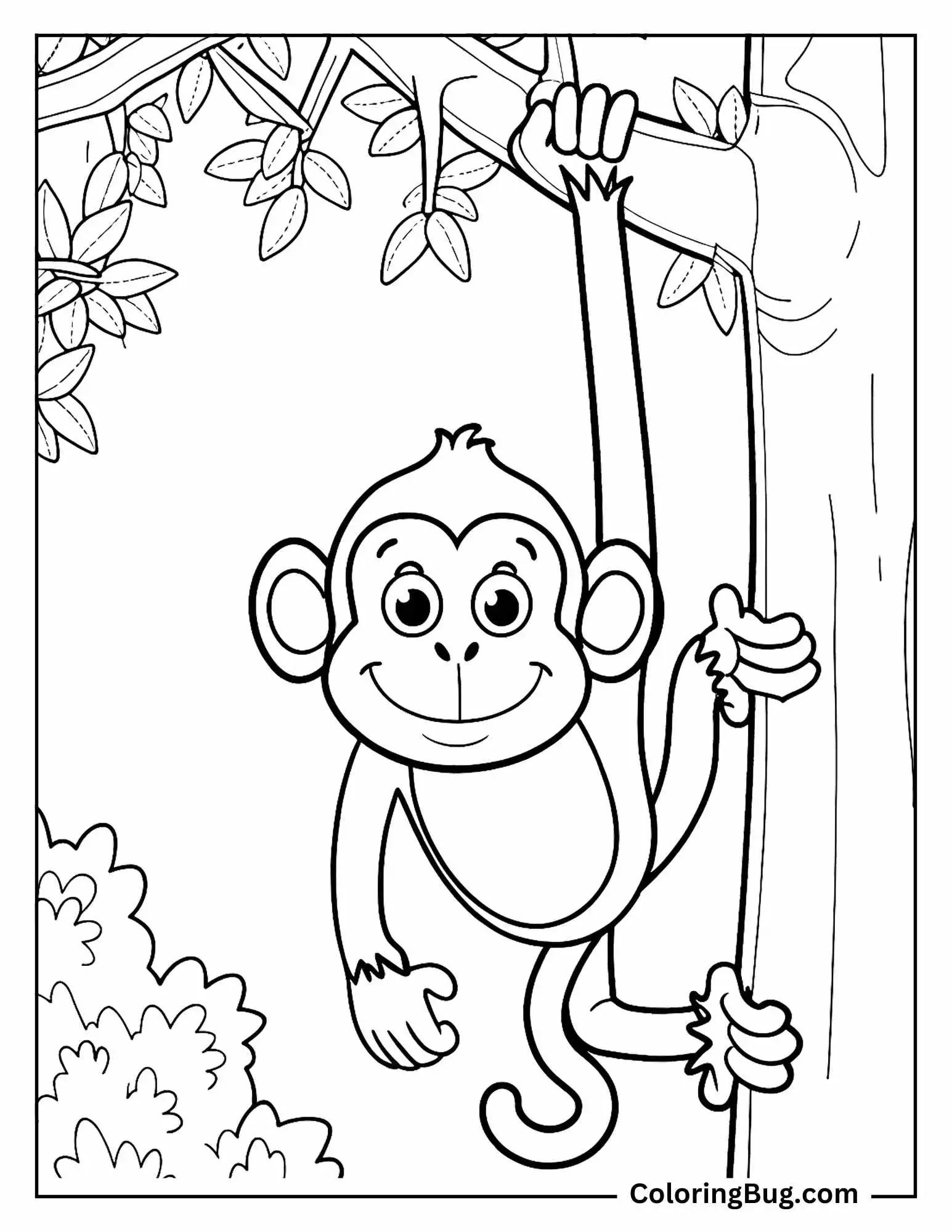 Monkey Hanging From Tree Brunch coloring Sheet