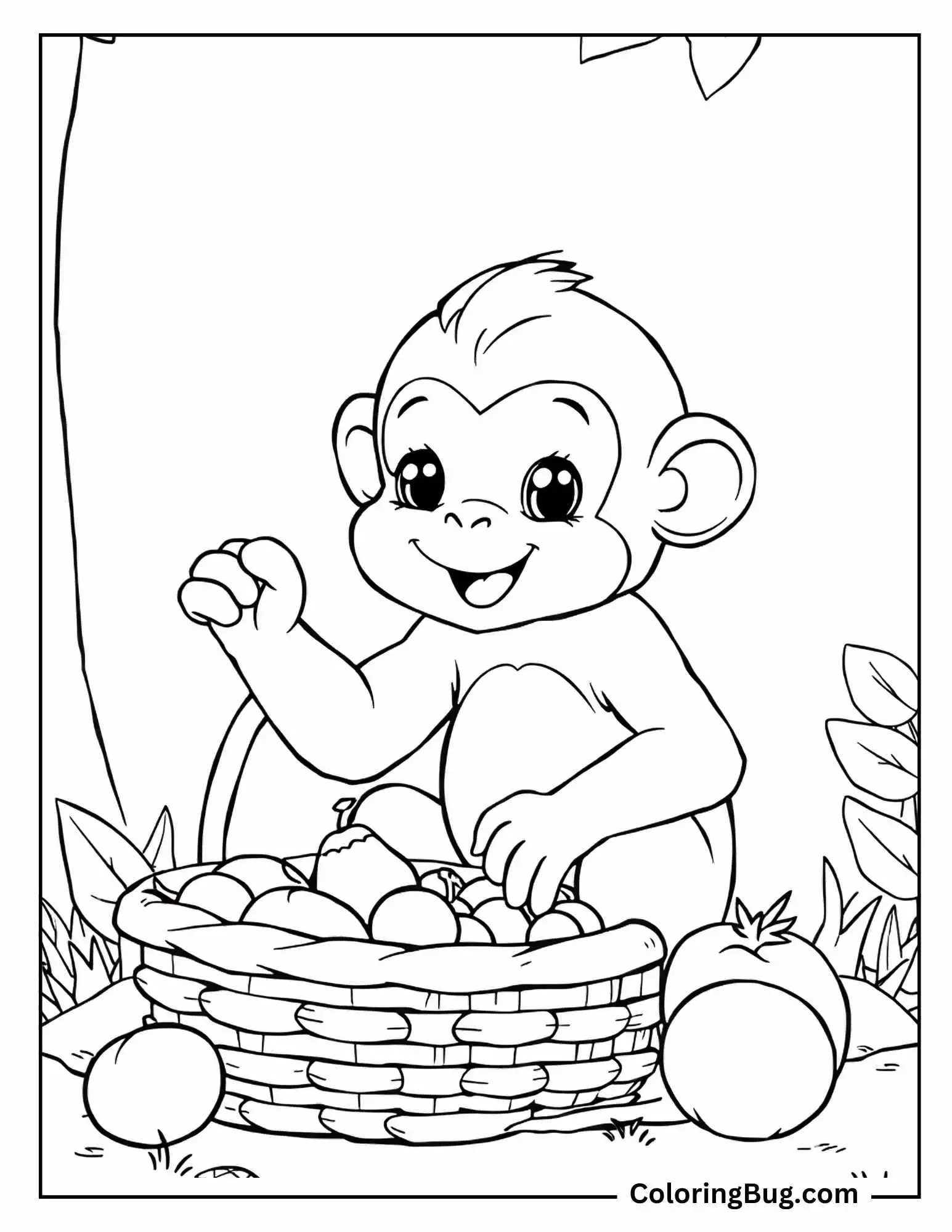 Monkey Having Picnic Coloring Sheet