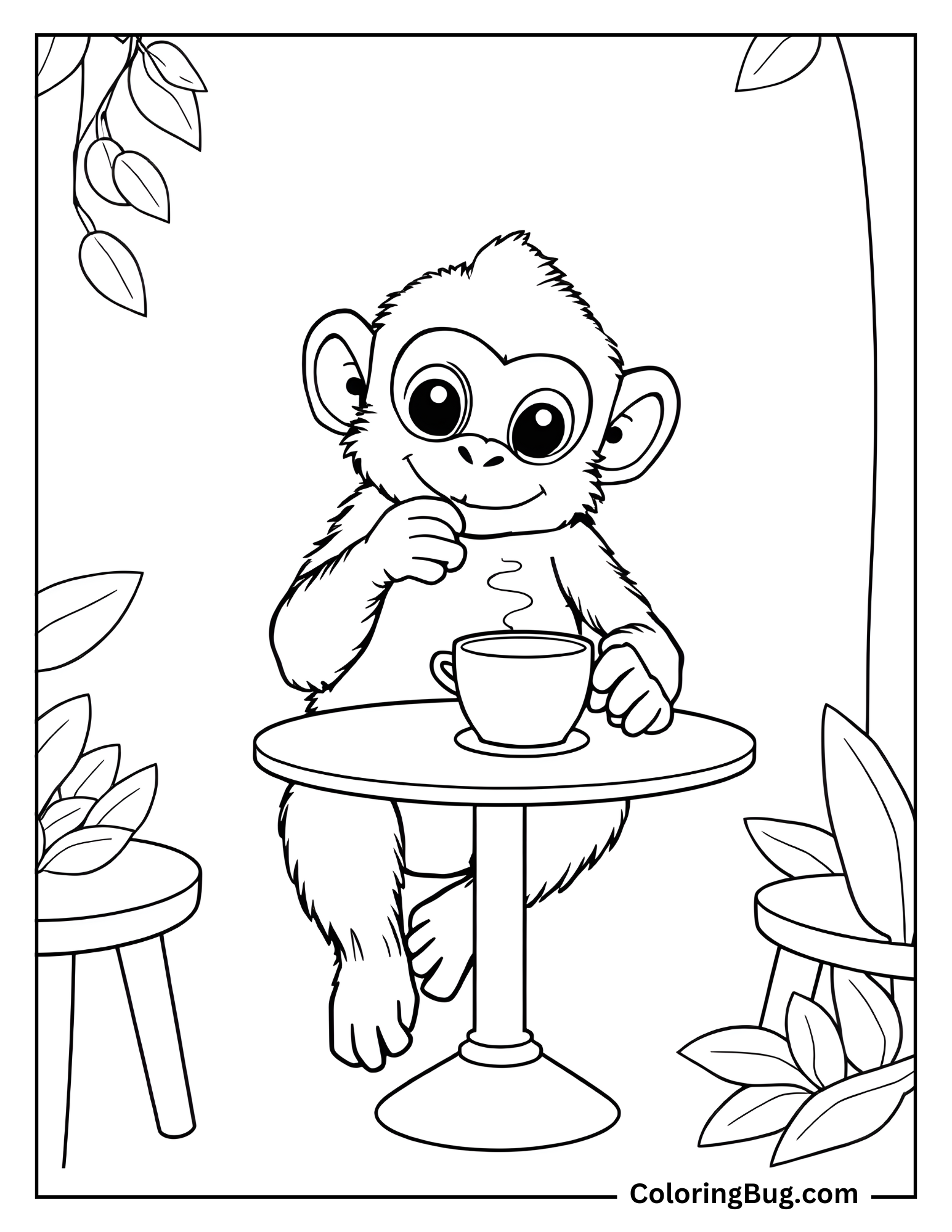 Monkey Having Tea Coloring Sheet