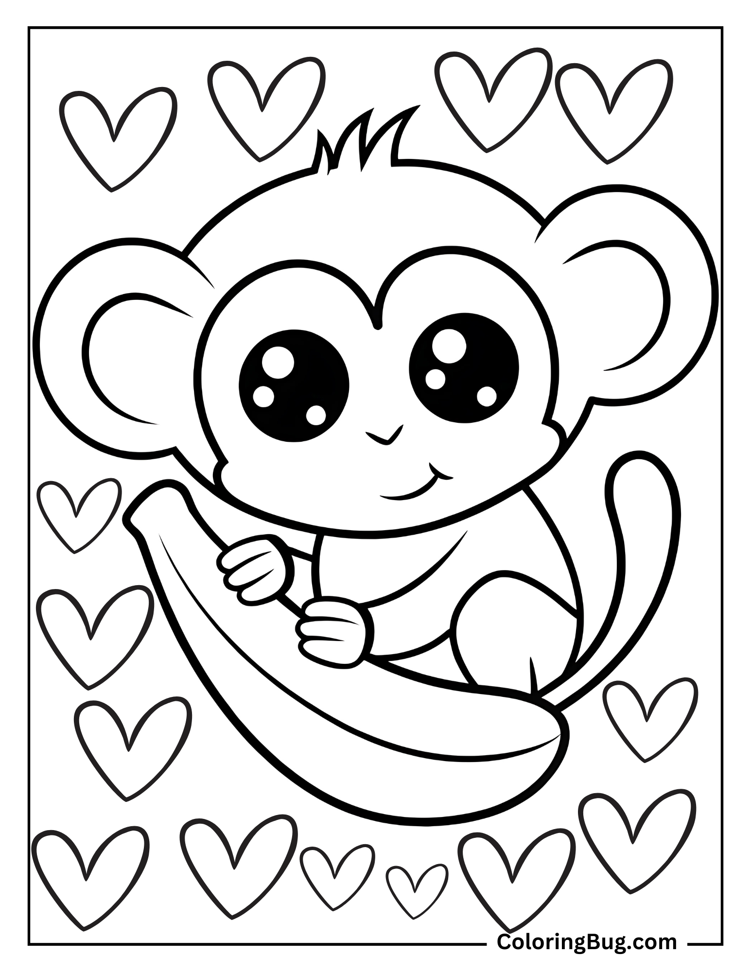 Monkey Holding Banana Coloring Sheet