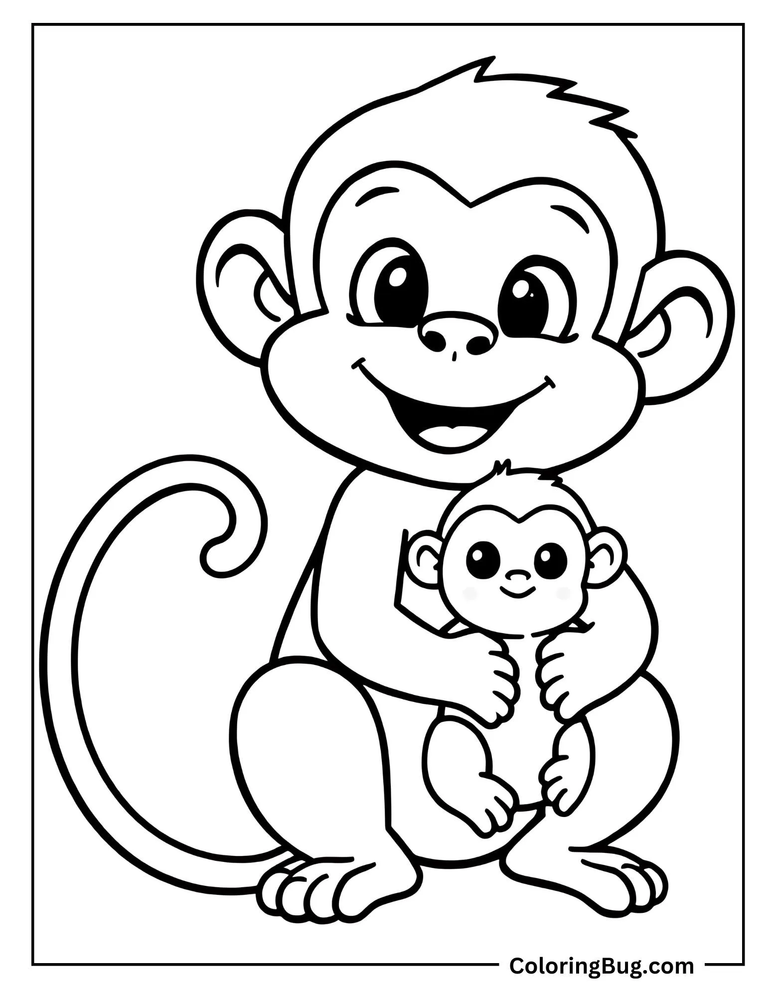 Monkey Holding its Baby Coloring Sheet