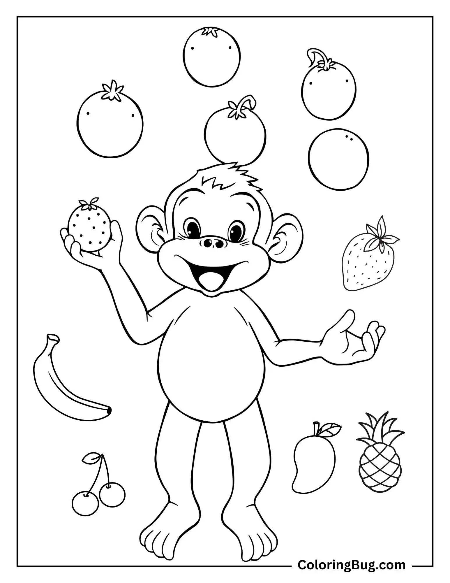 Monkey Juggling Fruit Coloring Sheet