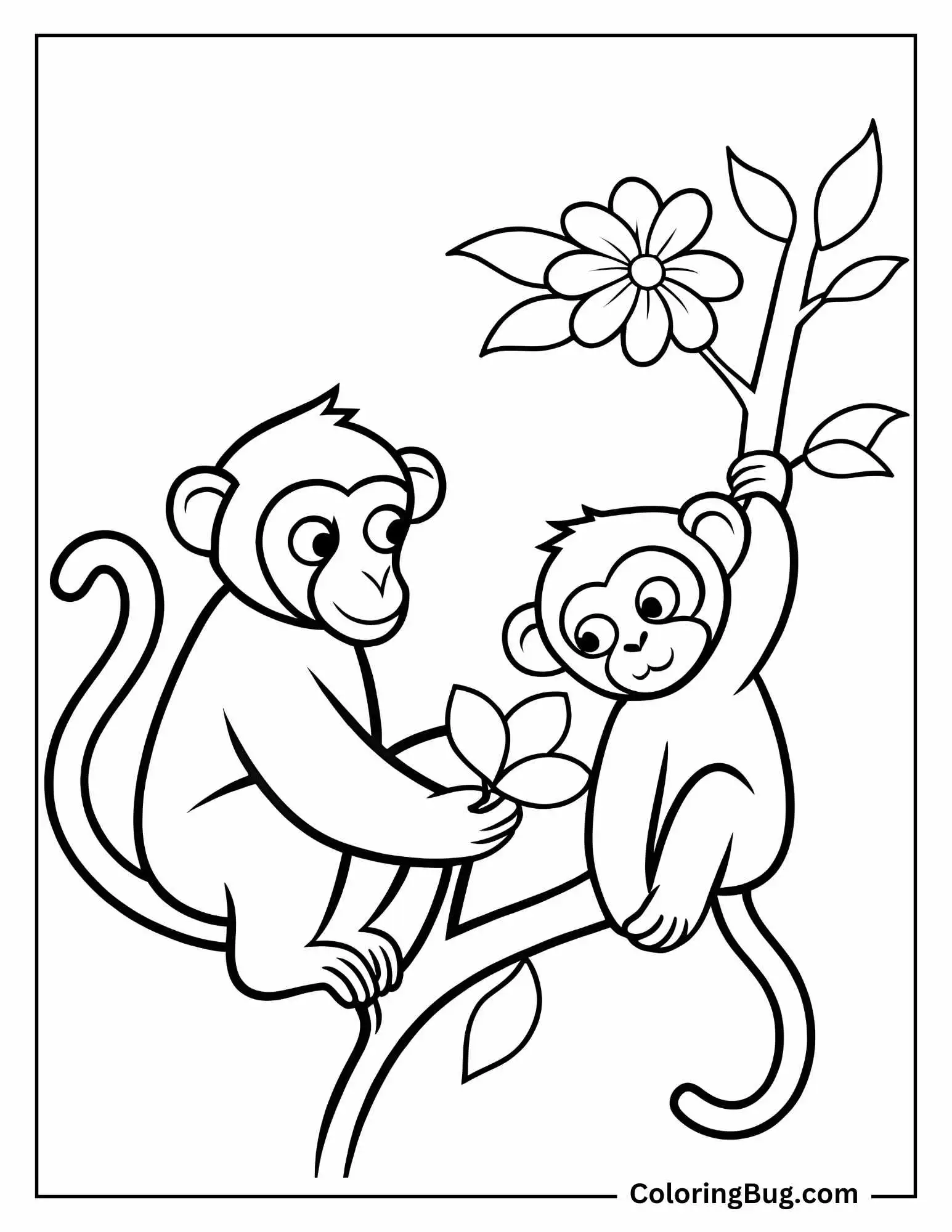 Monkey Presenting Flower coloring Sheet