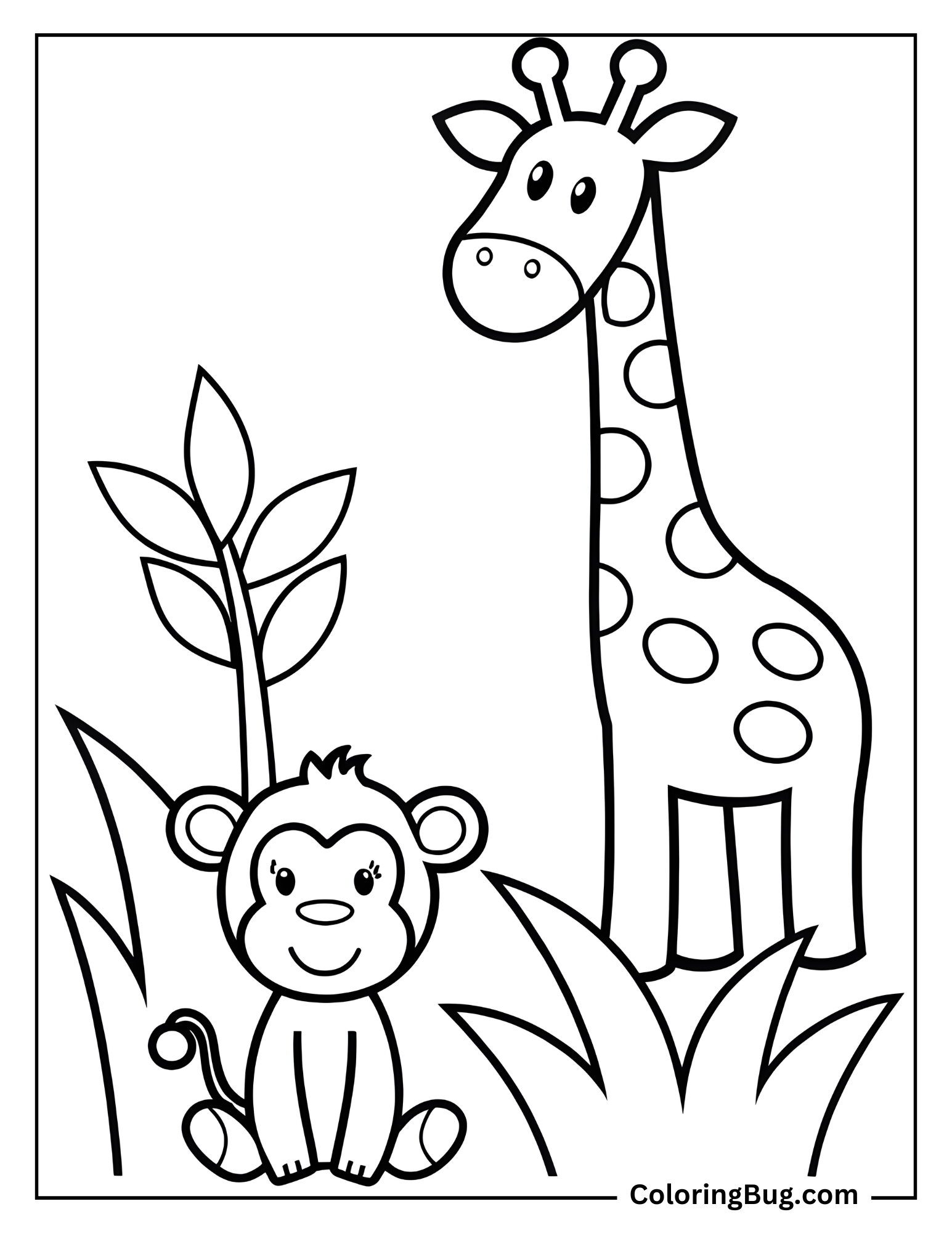Monkey With Giraffe Coloring Sheet