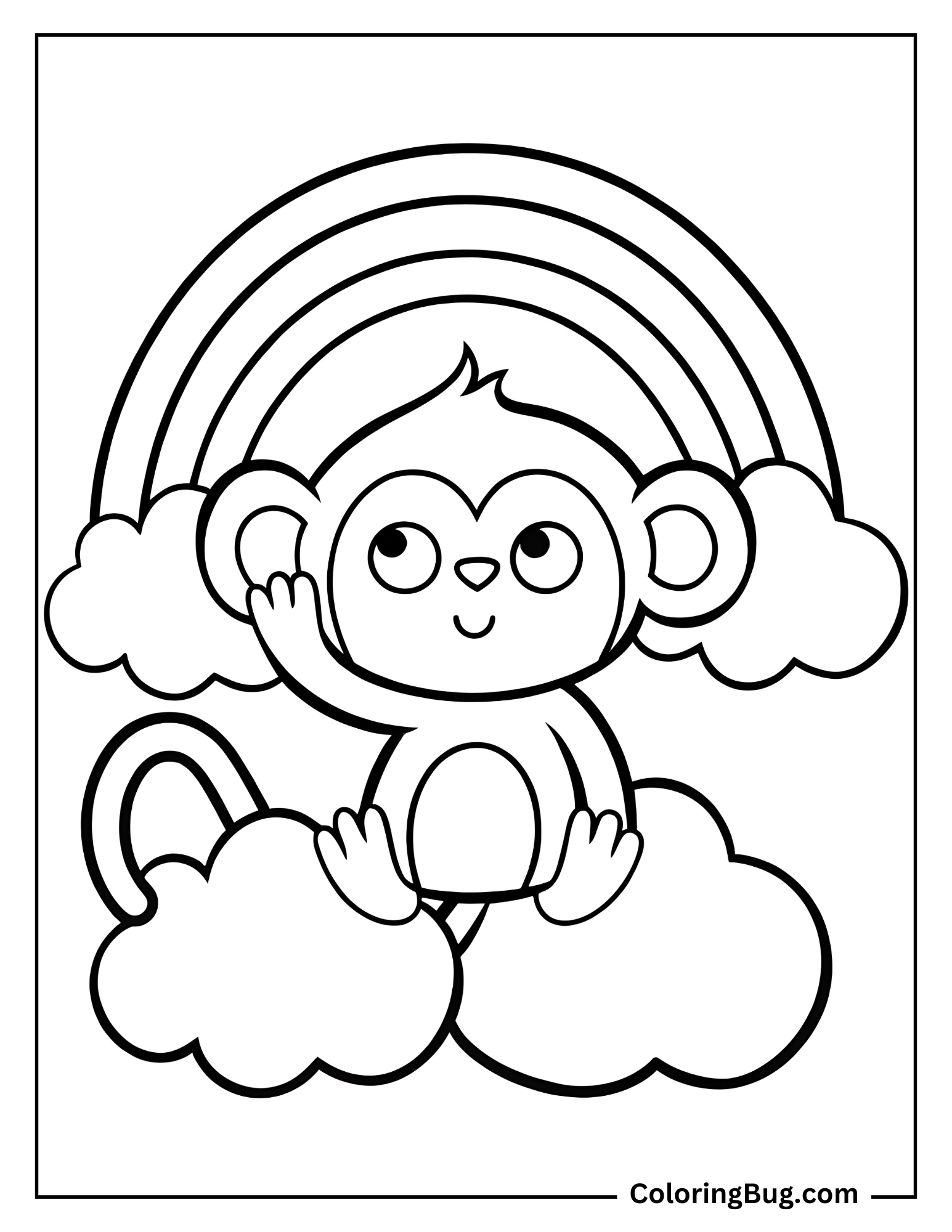 Monkey With Rainbow Coloring Sheet