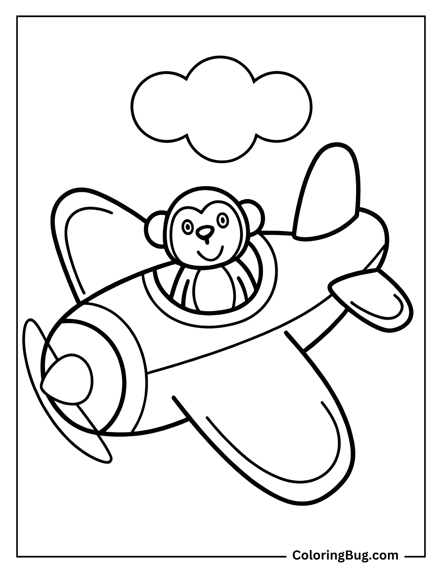 Monkey in Plane Coloring Sheet
